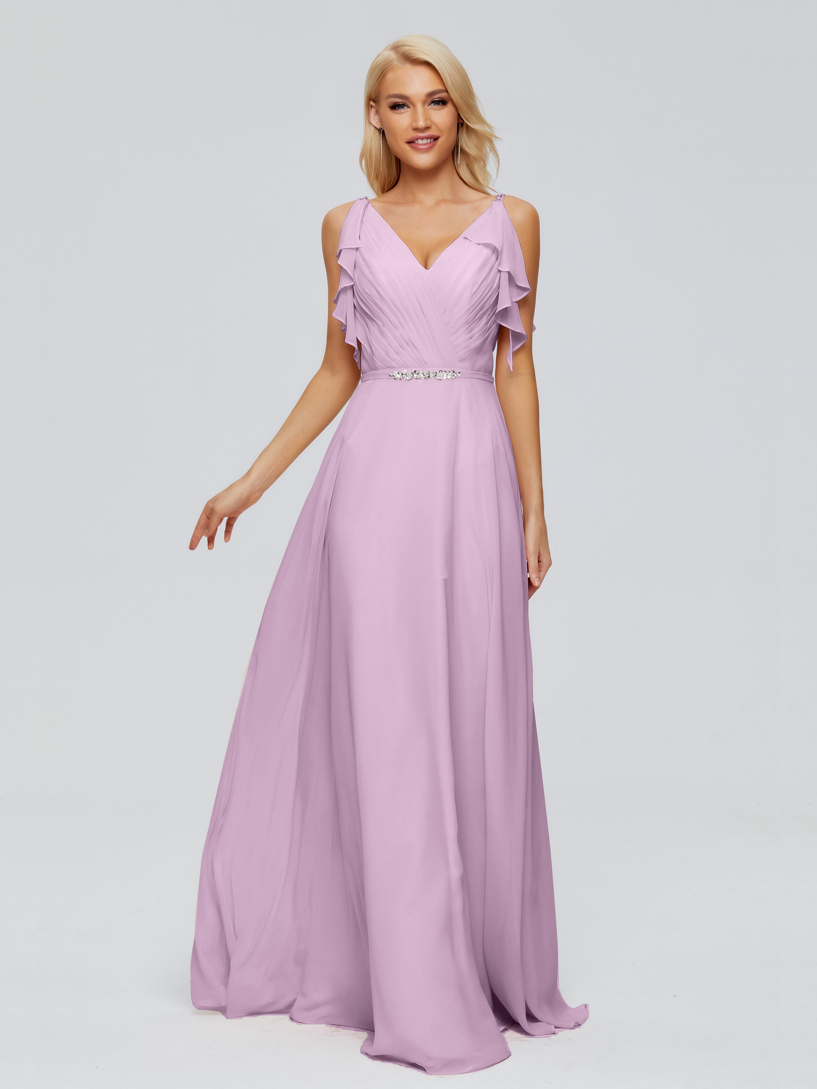 Brianna Straps V-back Chiffon Bridesmaid Dresses