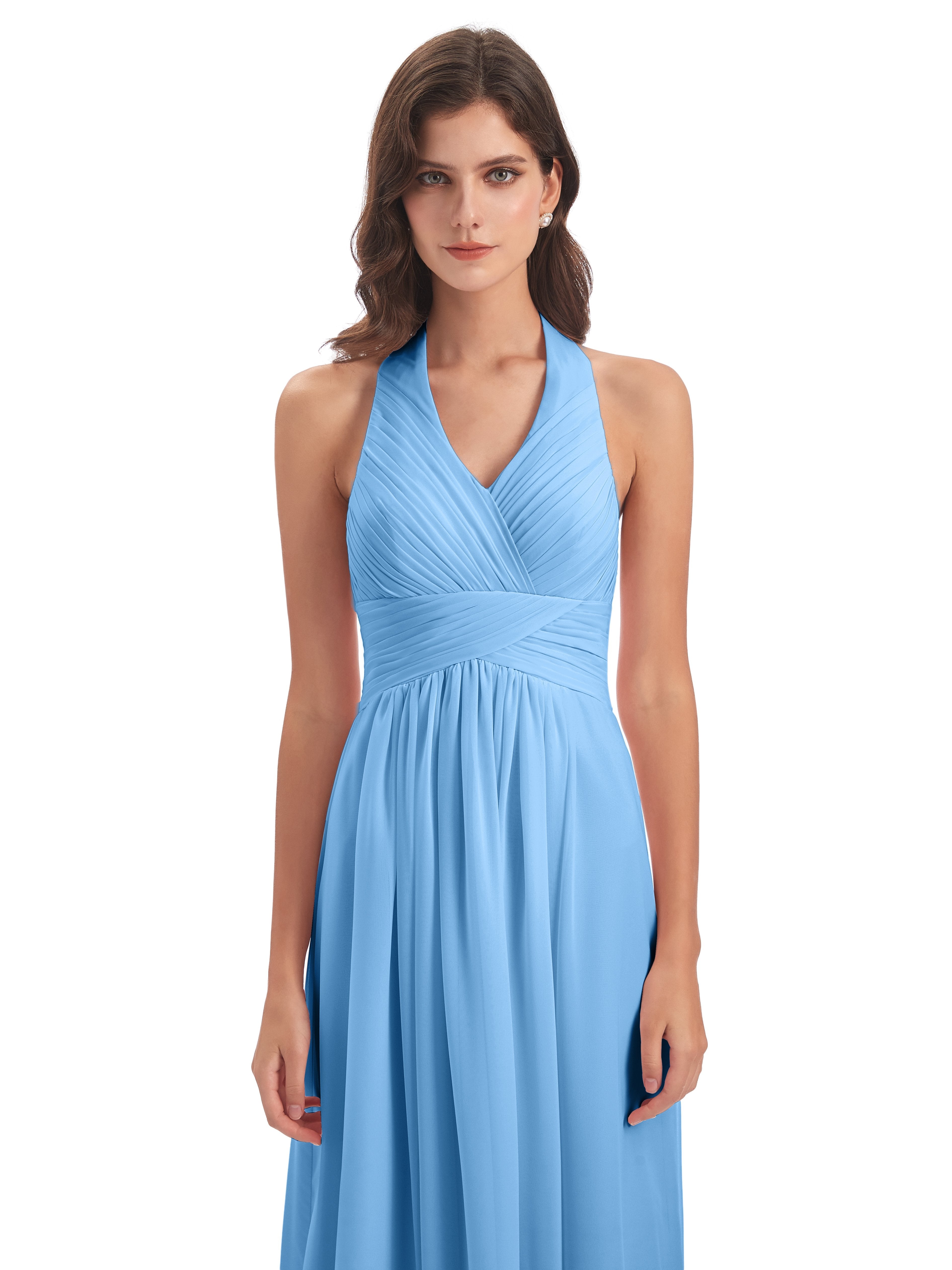 Camila A-line Halter Pleating Long Bridesmaid Dresses