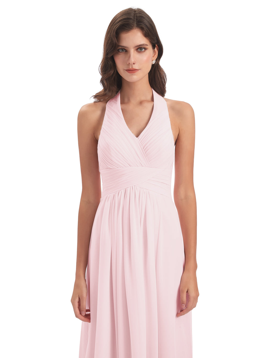 Camila A-line Halter Pleating Long Bridesmaid Dresses