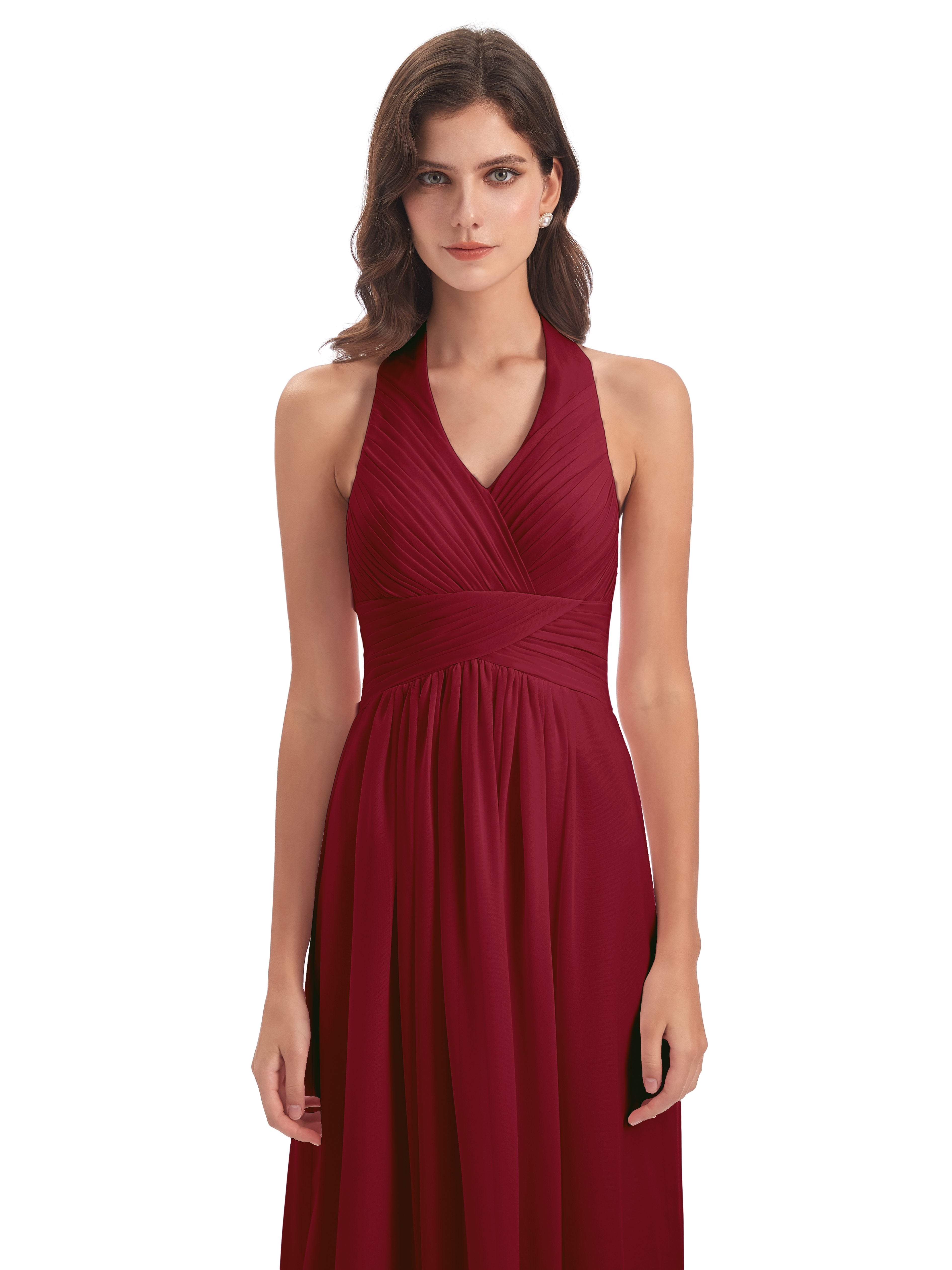 Camila A-line Halter Pleating Long Bridesmaid Dresses