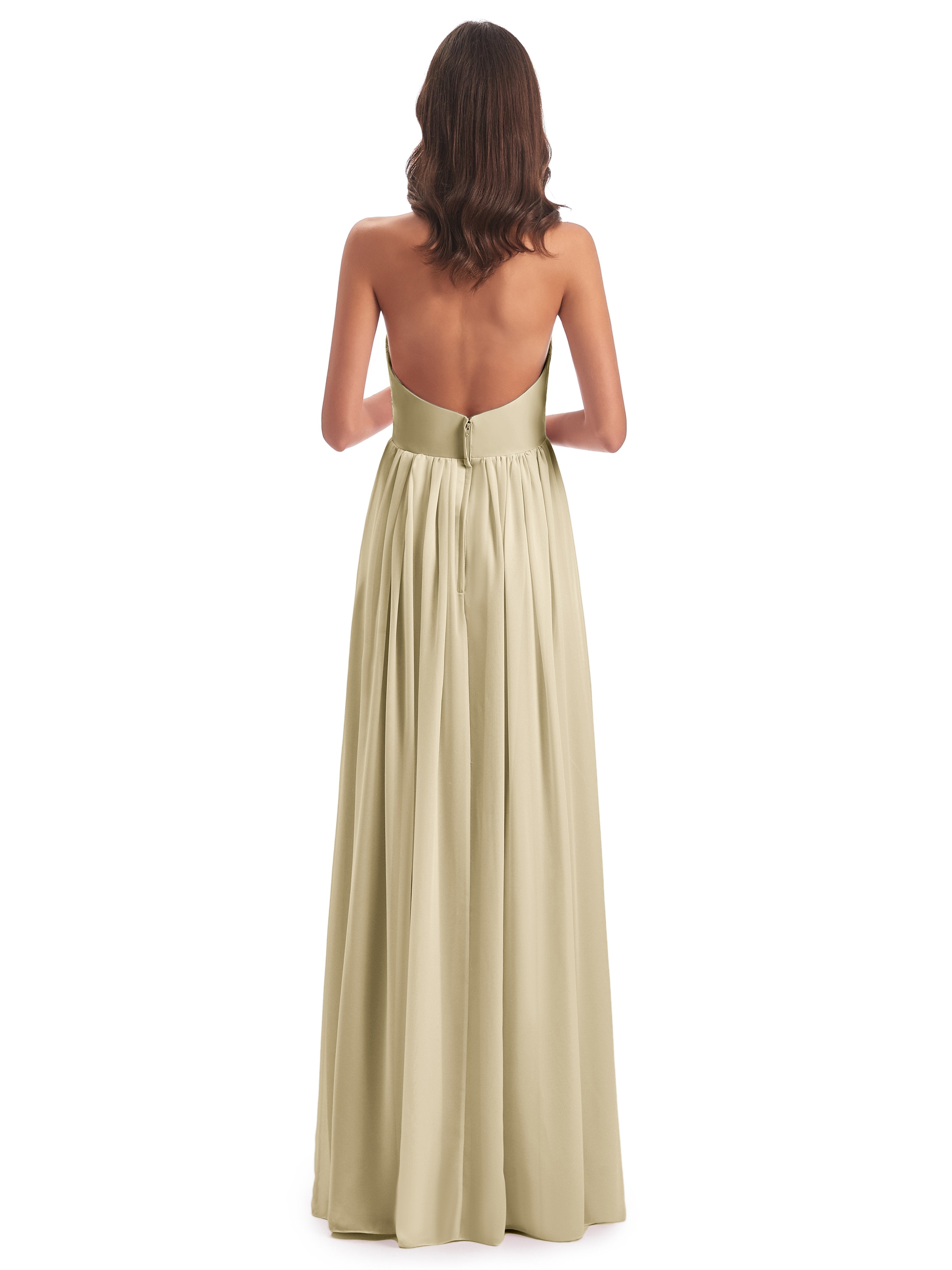 Camila A-line Halter Pleating Long Bridesmaid Dresses