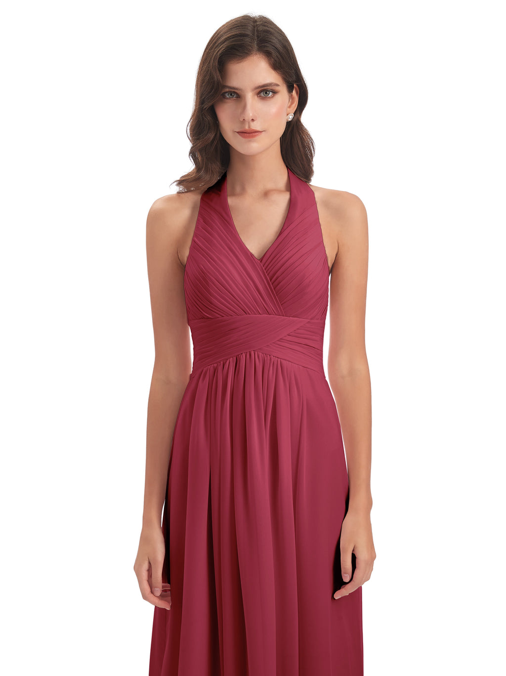 Camila A-line Halter Pleating Long Bridesmaid Dresses