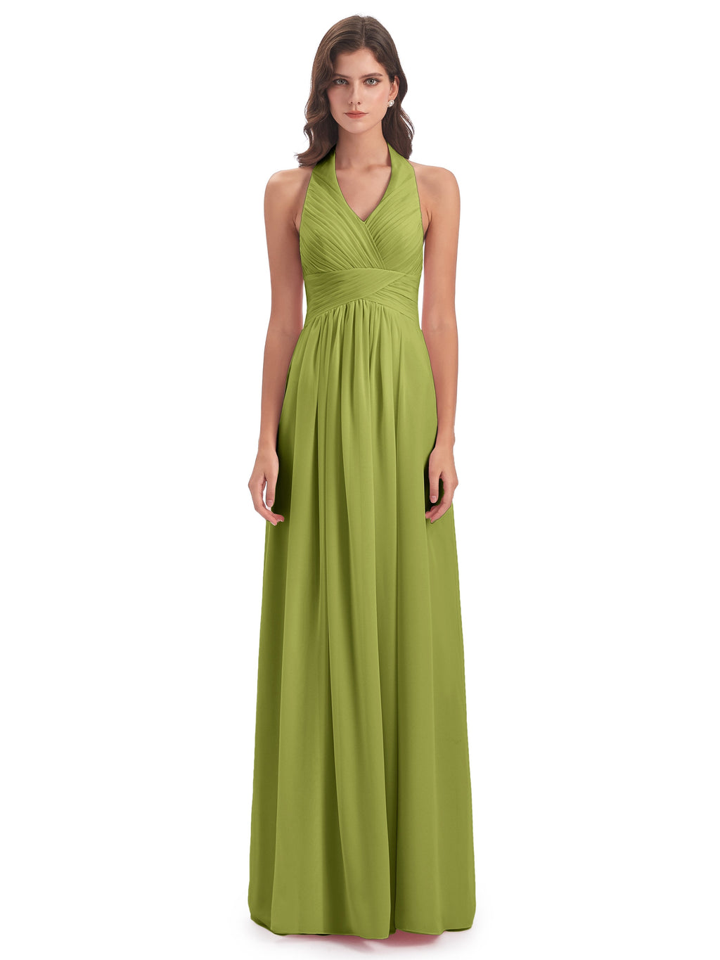 Camila A-line Halter Pleating Long Bridesmaid Dresses