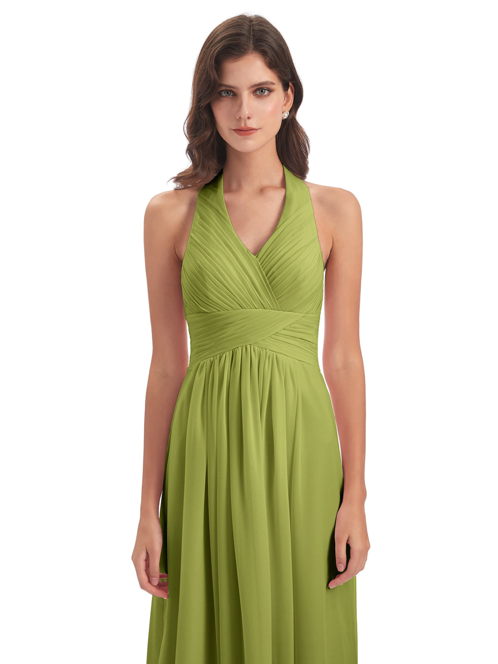 Camila A-line Halter Pleating Long Bridesmaid Dresses