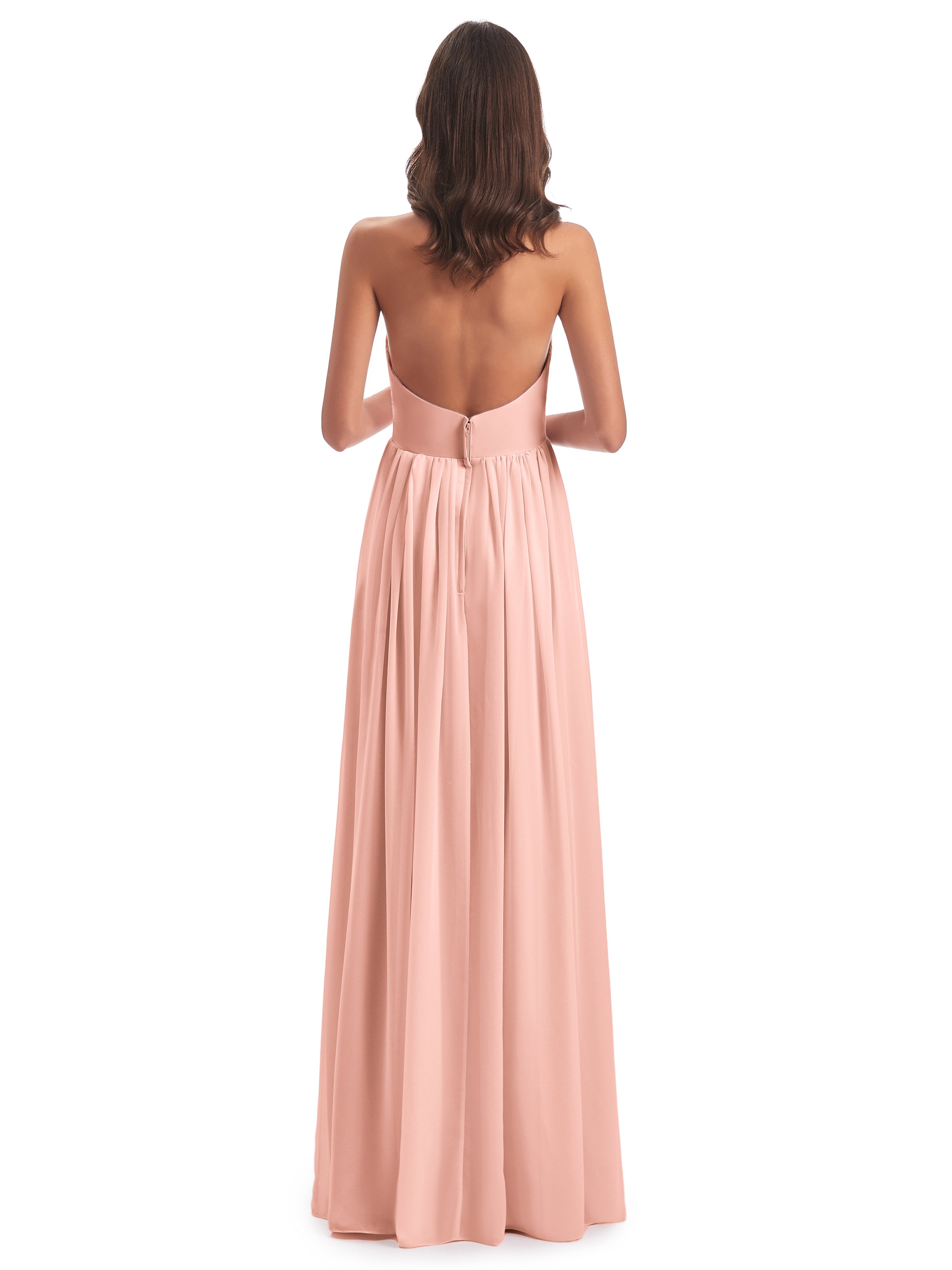 Camila A-line Halter Pleating Long Bridesmaid Dresses