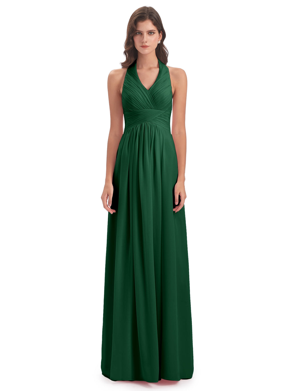 Camila A-line Halter Pleating Long Bridesmaid Dresses