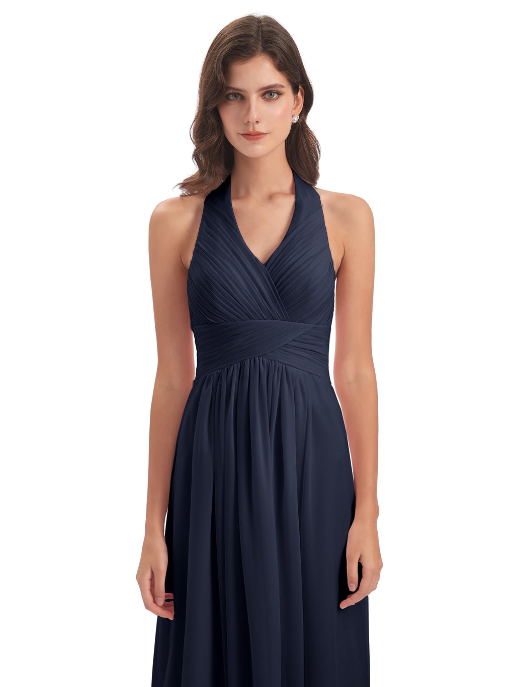 Camila A-line Halter Pleating Long Bridesmaid Dresses