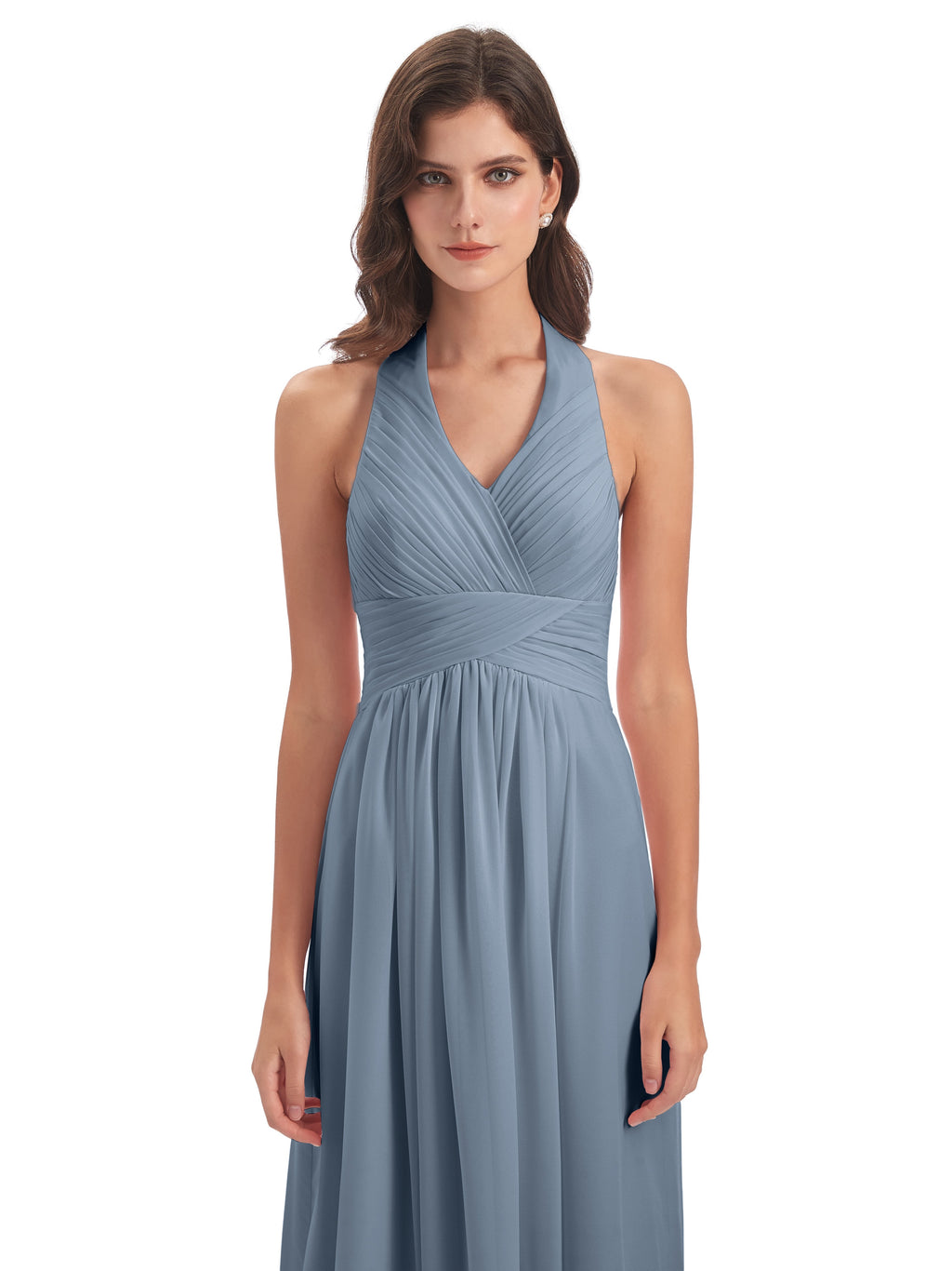 Camila A-line Halter Pleating Long Bridesmaid Dresses