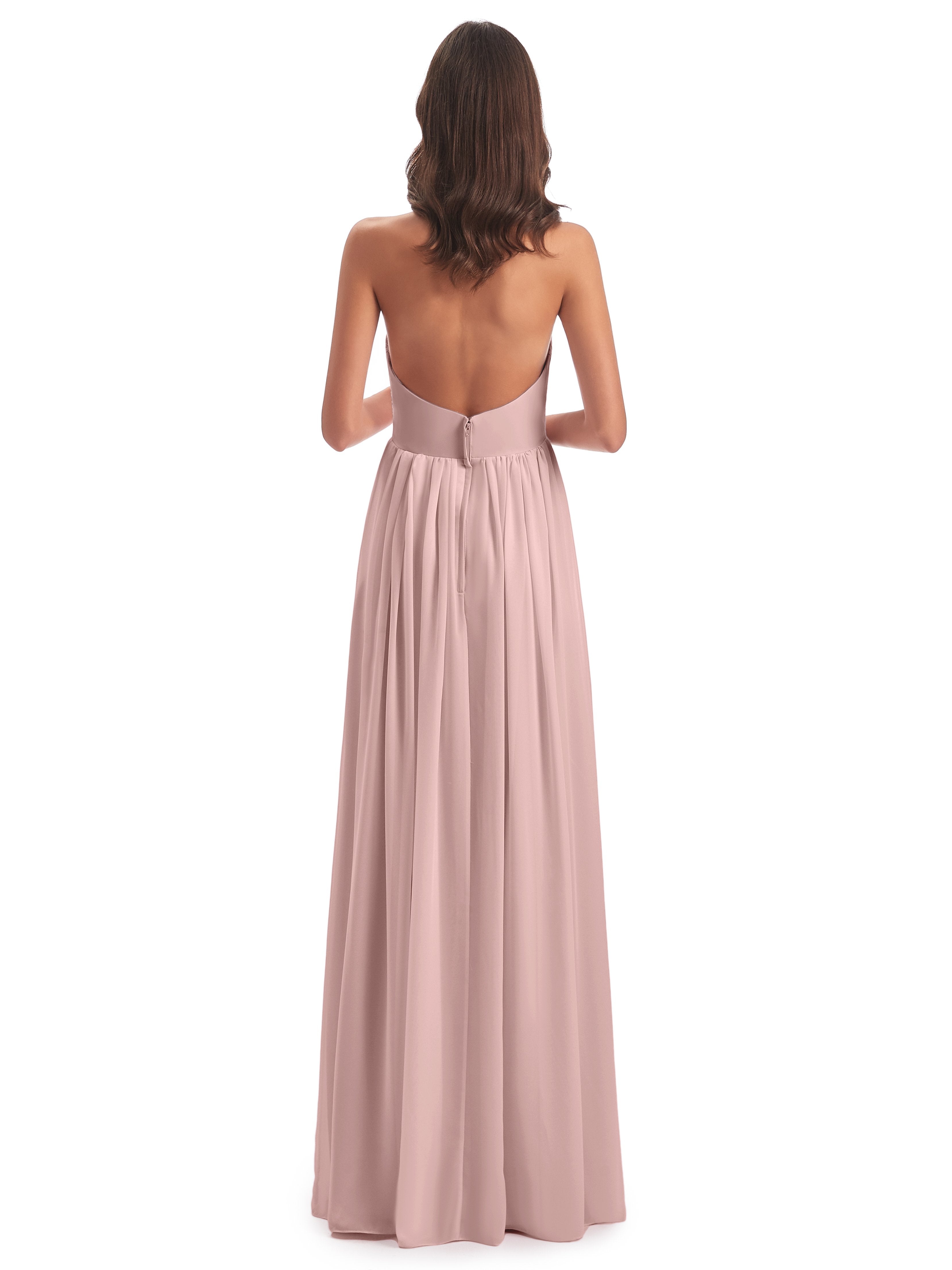 Camila A-line Halter Pleating Long Bridesmaid Dresses