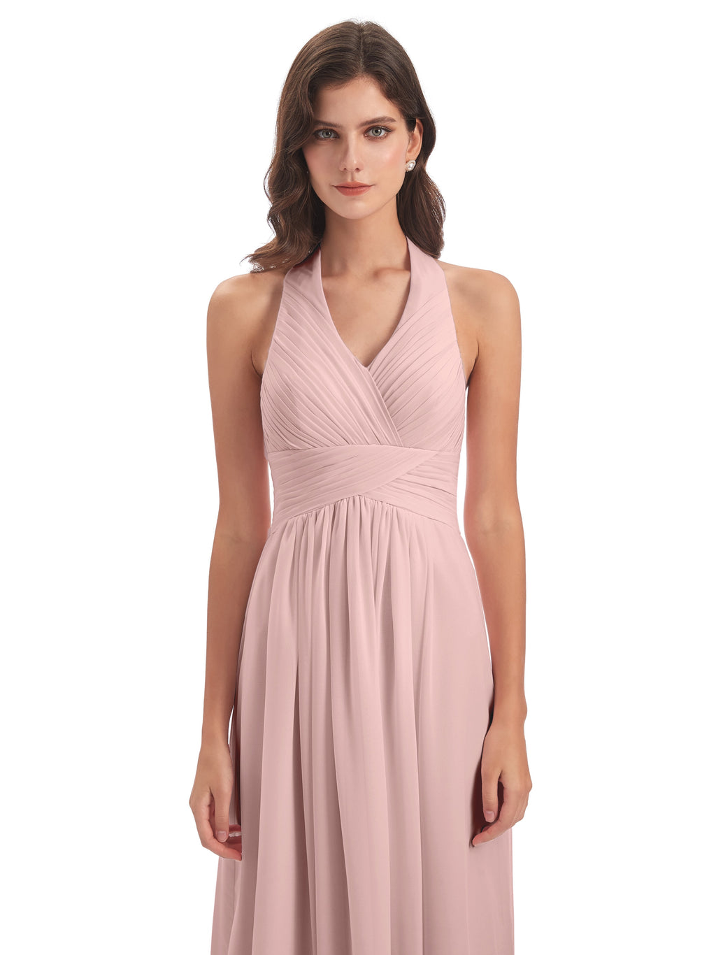 Camila A-line Halter Pleating Long Bridesmaid Dresses