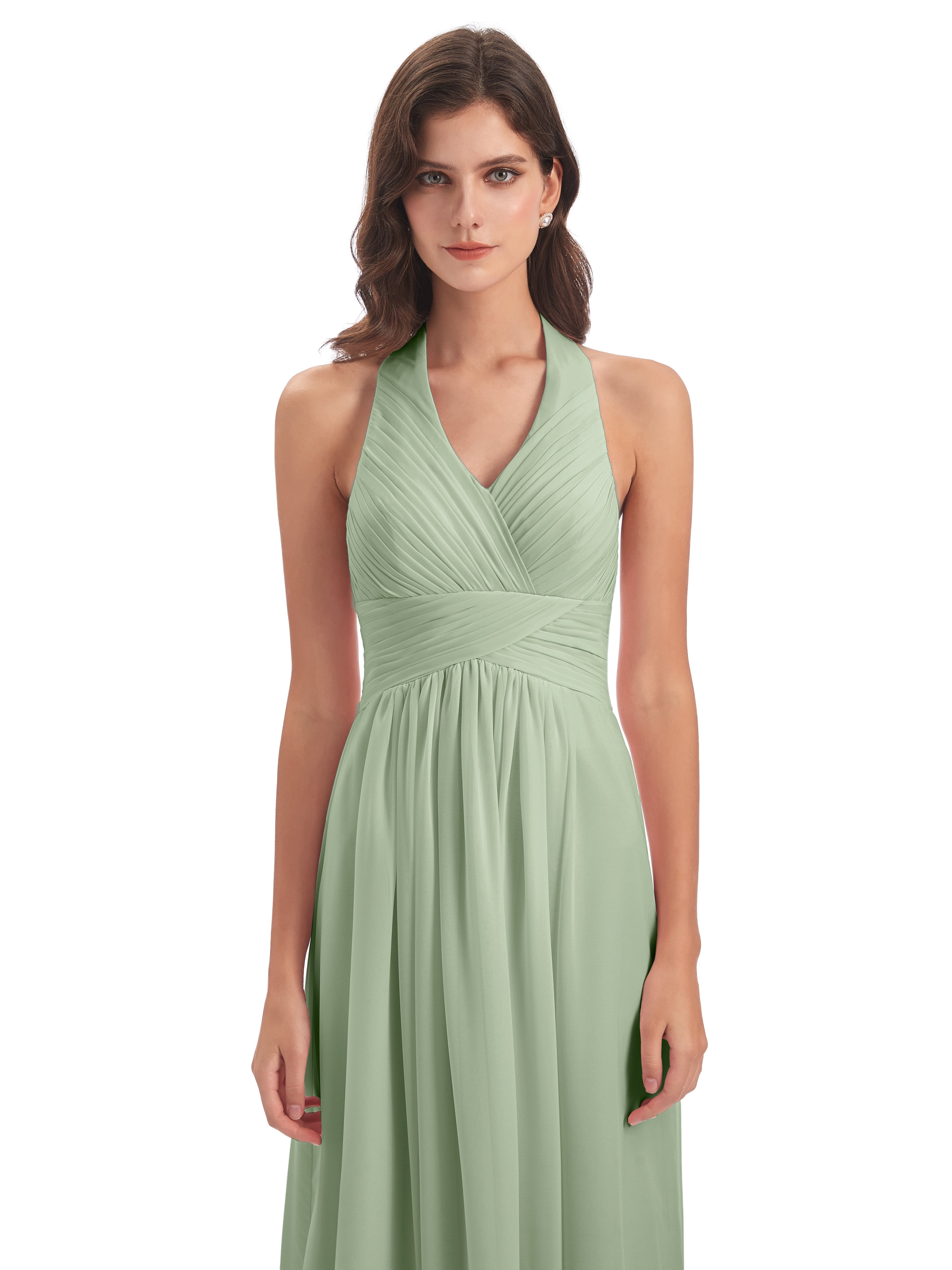 Camila A-line Halter Pleating Long Bridesmaid Dresses