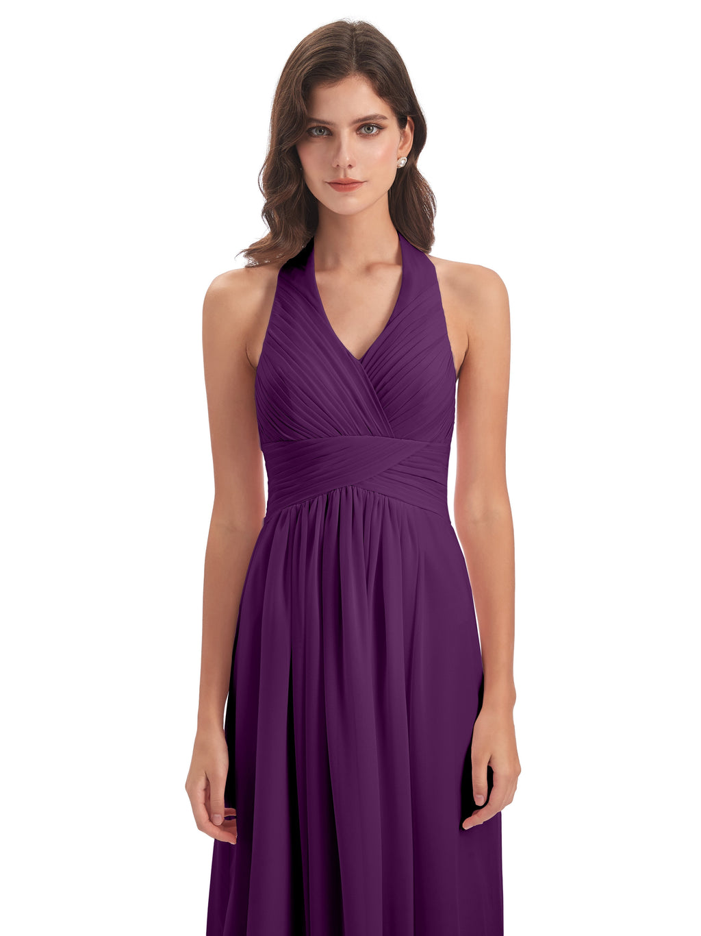 Camila A-line Halter Pleating Long Bridesmaid Dresses