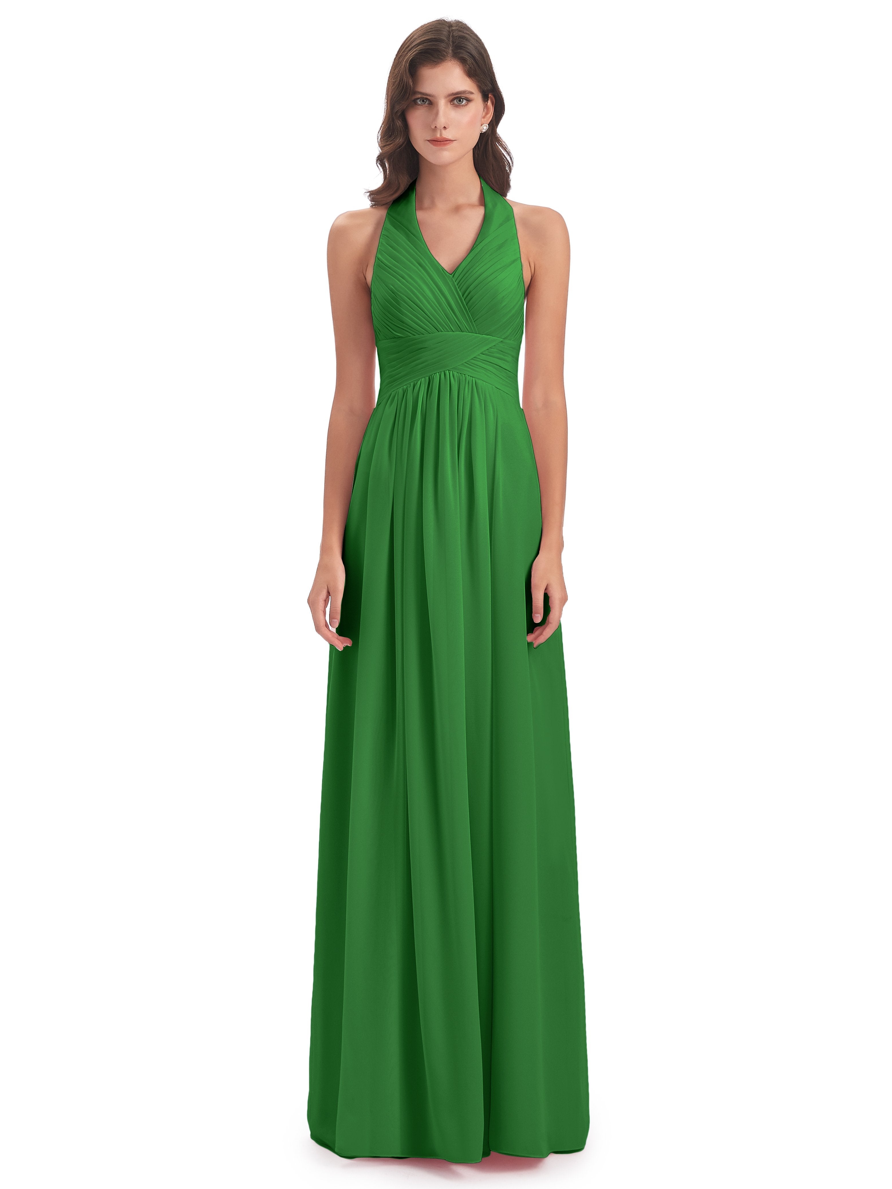 Camila A-line Halter Pleating Long Bridesmaid Dresses