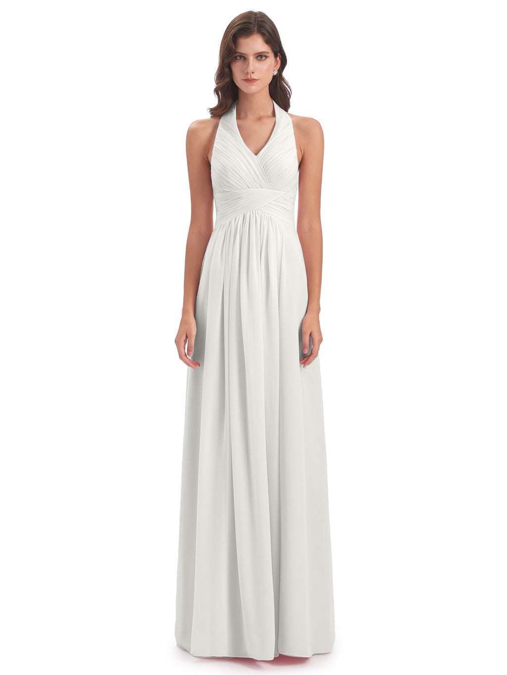Camila A-line Halter Pleating Long Bridesmaid Dresses