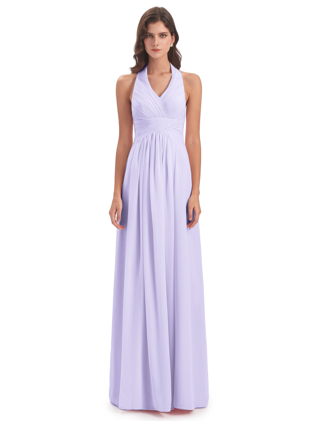 Camila A-line Halter Pleating Long Bridesmaid Dresses