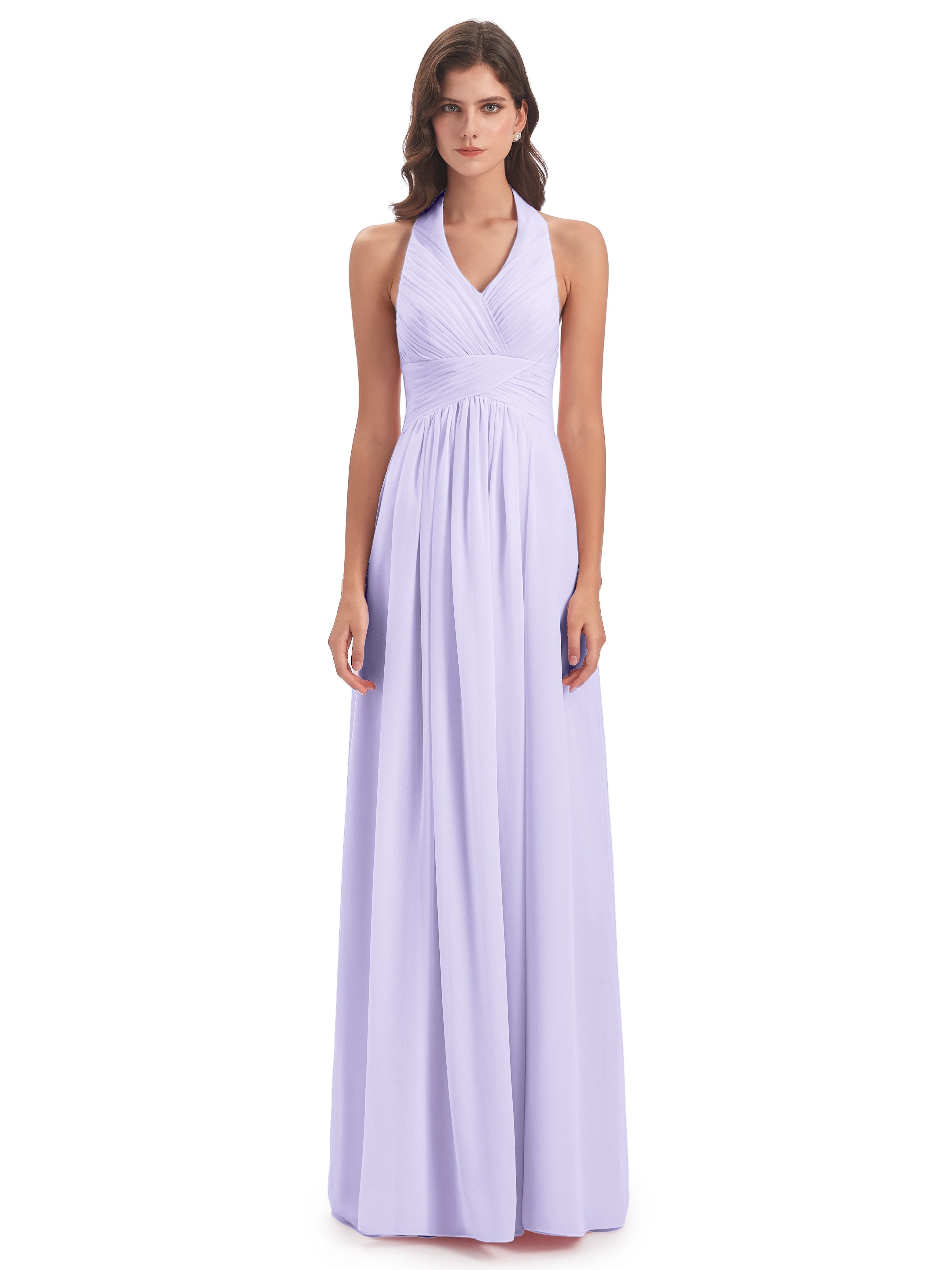 Camila A-line Halter Pleating Long Bridesmaid Dresses