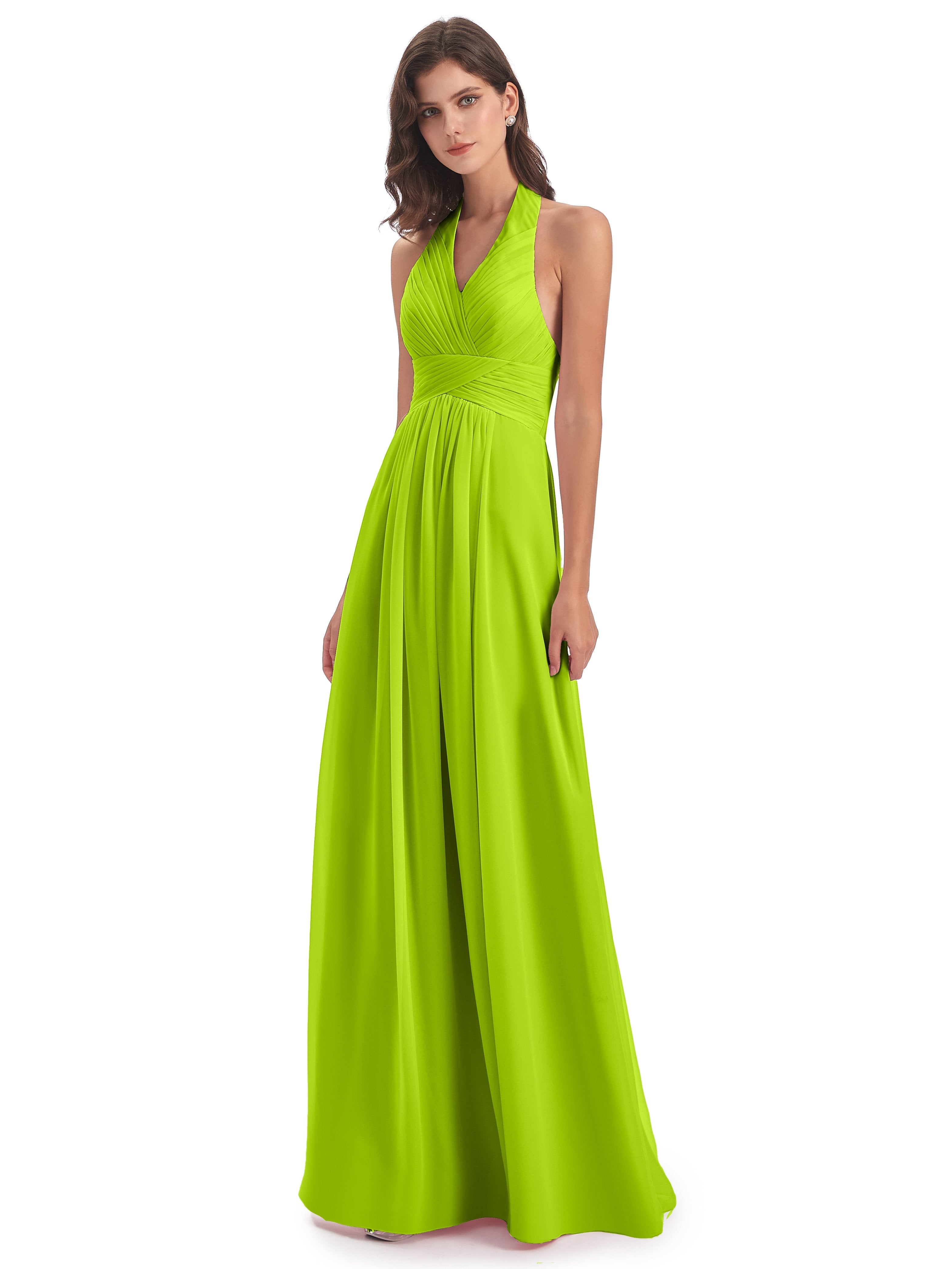 Camila A-line Halter Pleating Long Bridesmaid Dresses