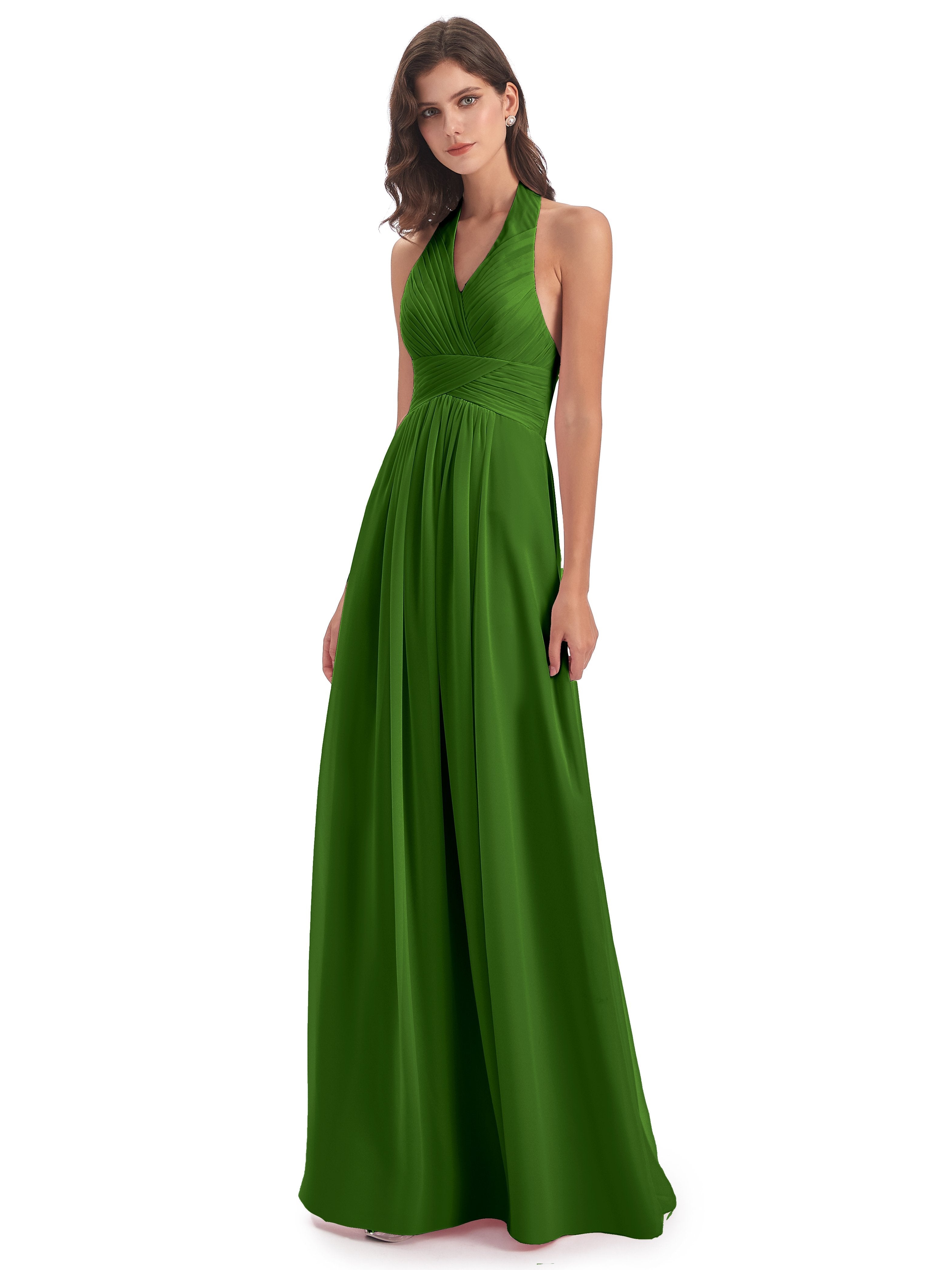 Camila A-line Halter Pleating Long Bridesmaid Dresses
