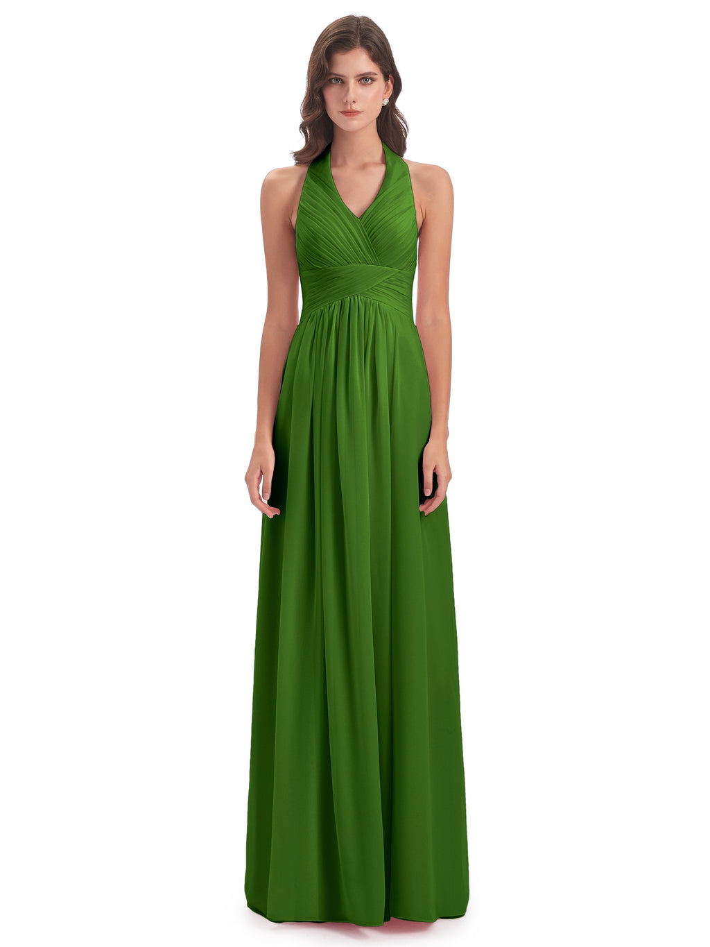Camila A-line Halter Pleating Long Bridesmaid Dresses