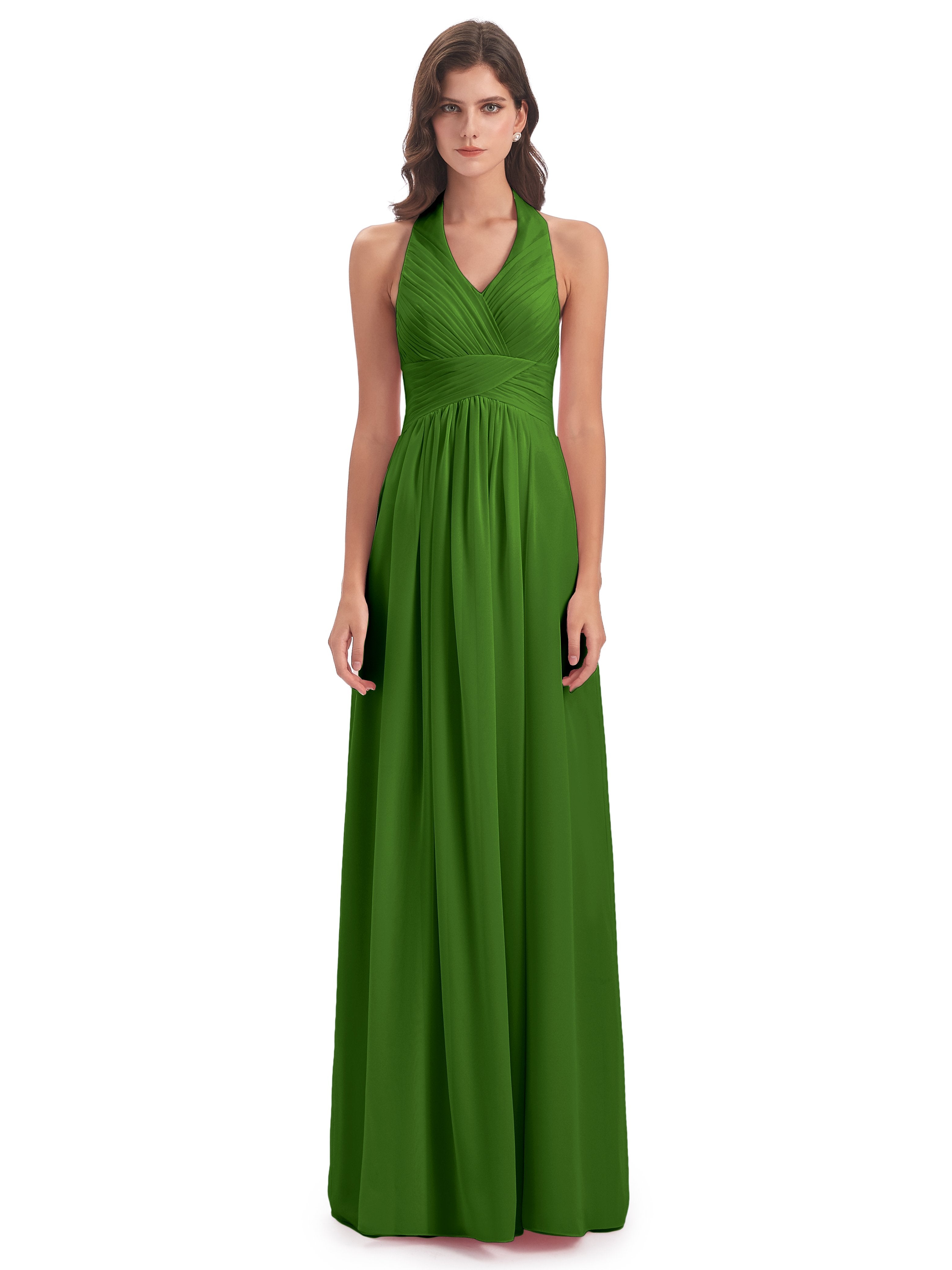 Camila A-line Halter Pleating Long Bridesmaid Dresses