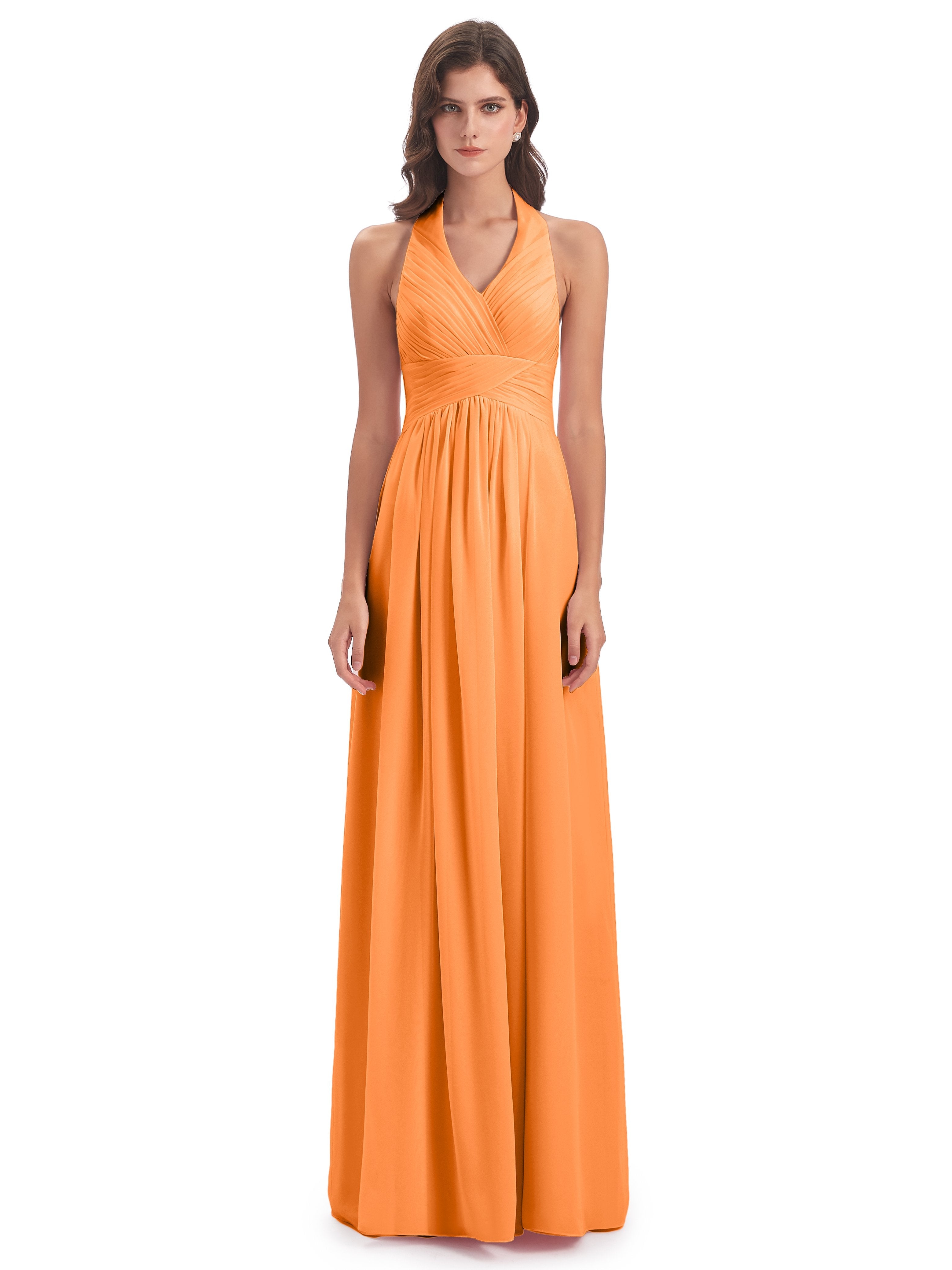 Camila A-line Halter Pleating Long Bridesmaid Dresses