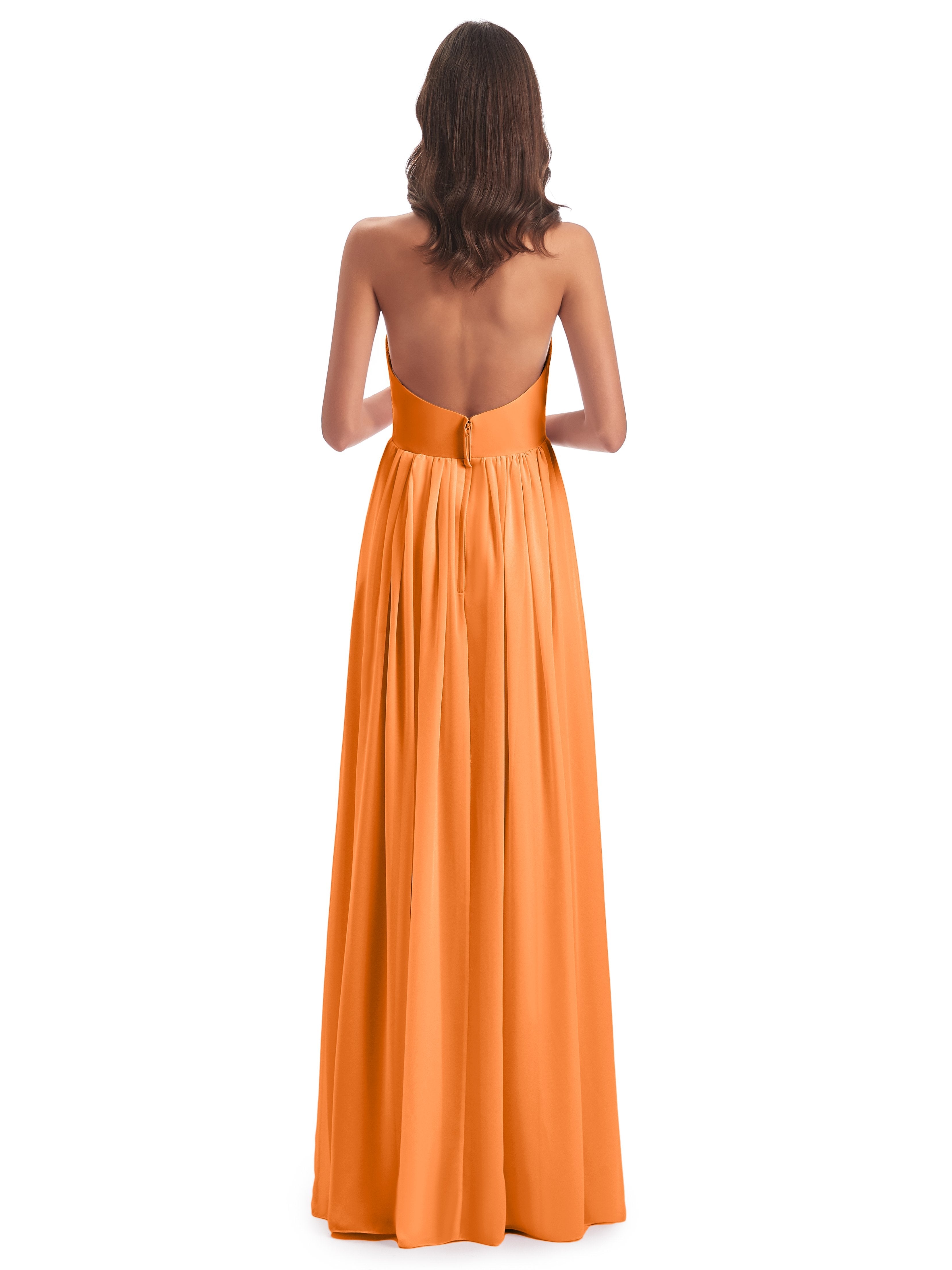 Camila A-line Halter Pleating Long Bridesmaid Dresses