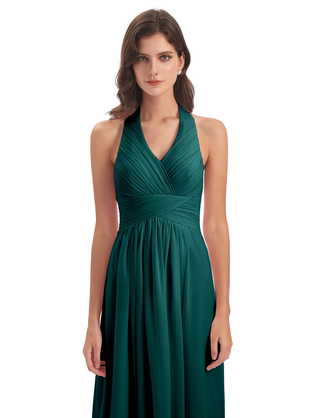 Camila A-line Halter Pleating Long Bridesmaid Dresses
