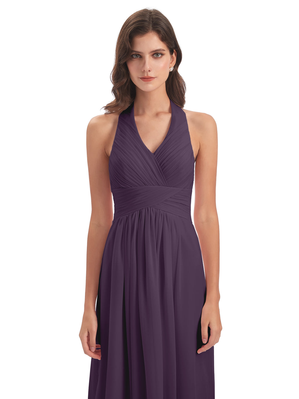 Camila A-line Halter Pleating Long Bridesmaid Dresses