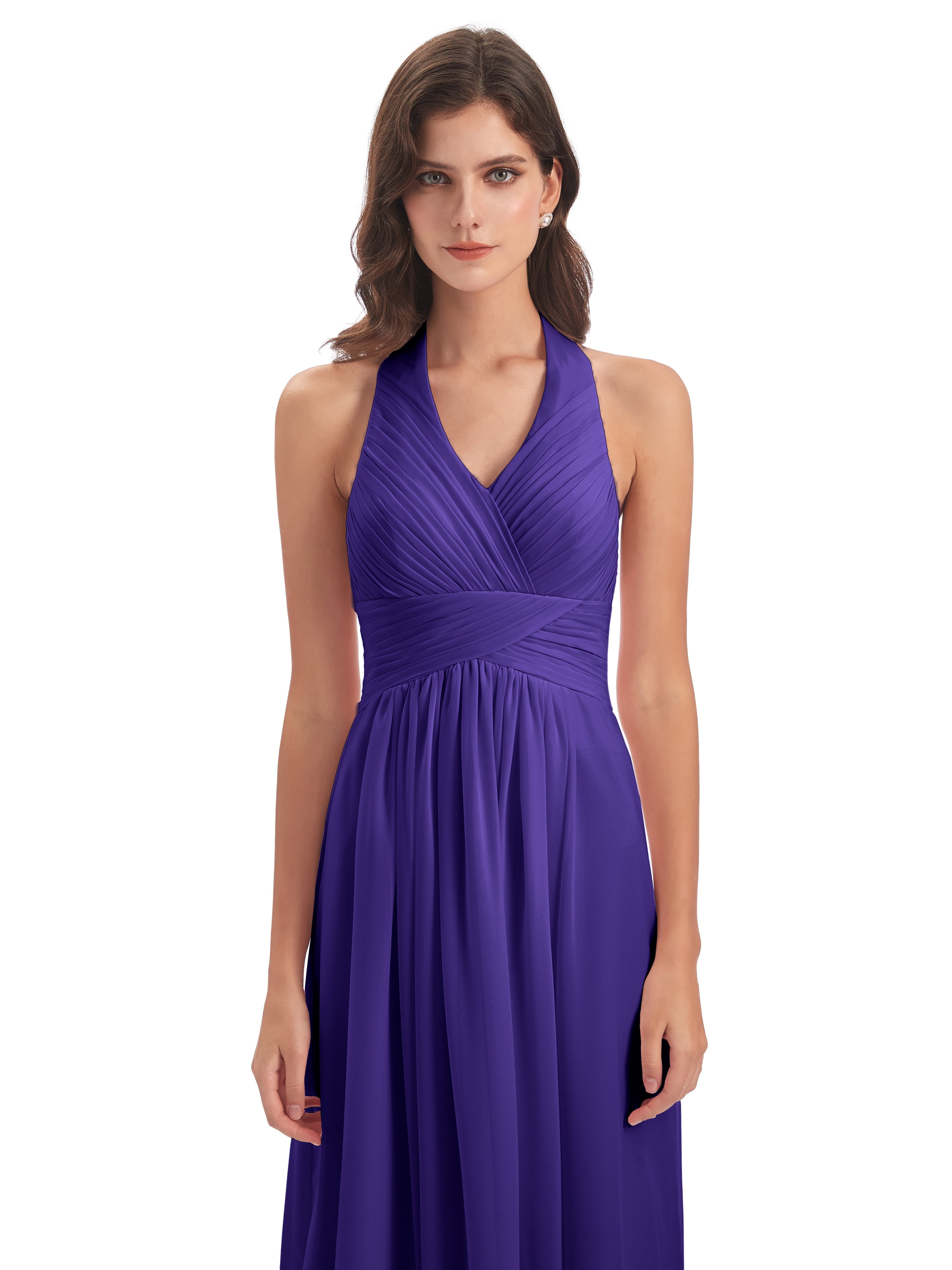 Camila A-line Halter Pleating Long Bridesmaid Dresses