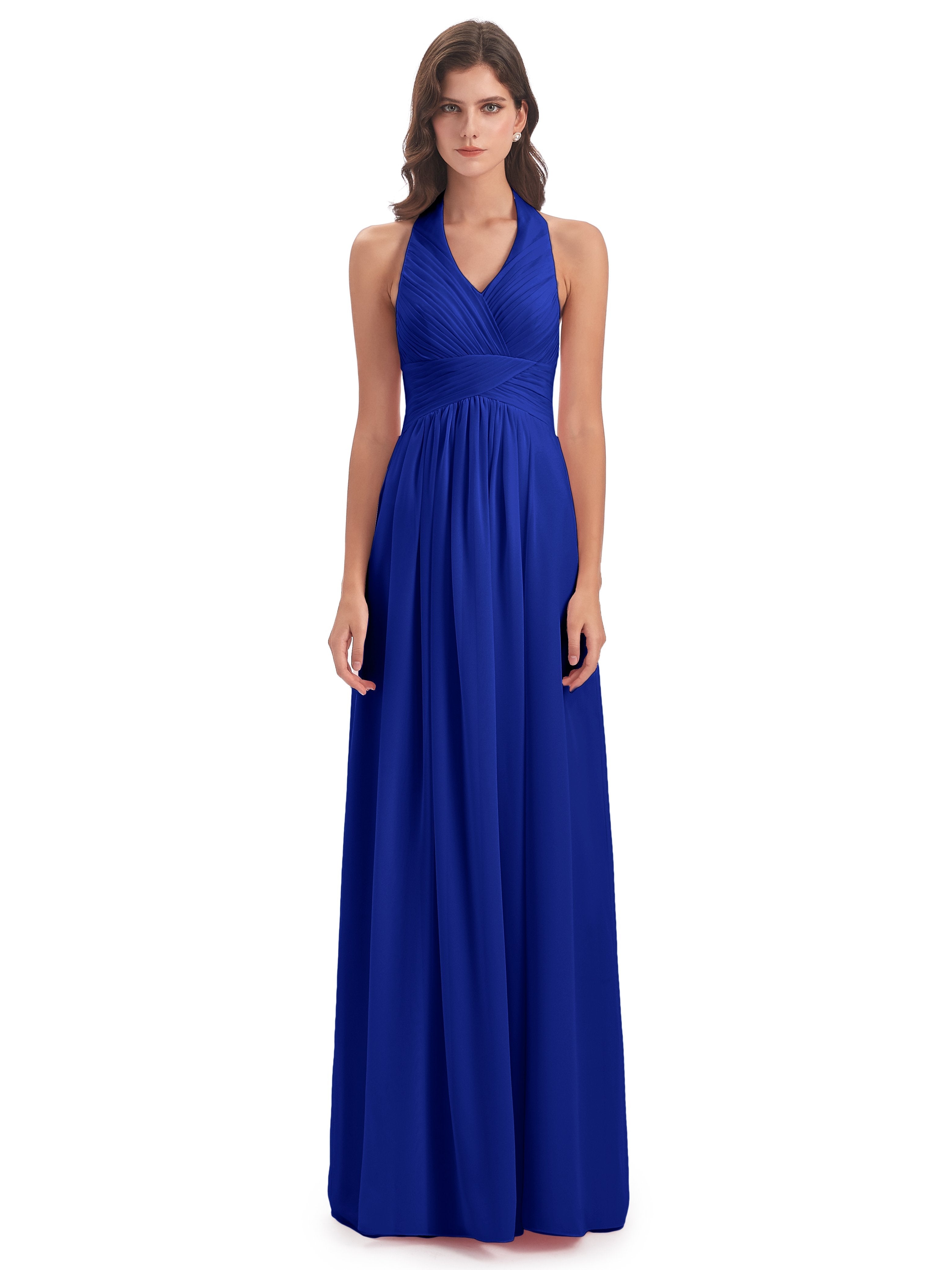 Camila A-line Halter Pleating Long Bridesmaid Dresses
