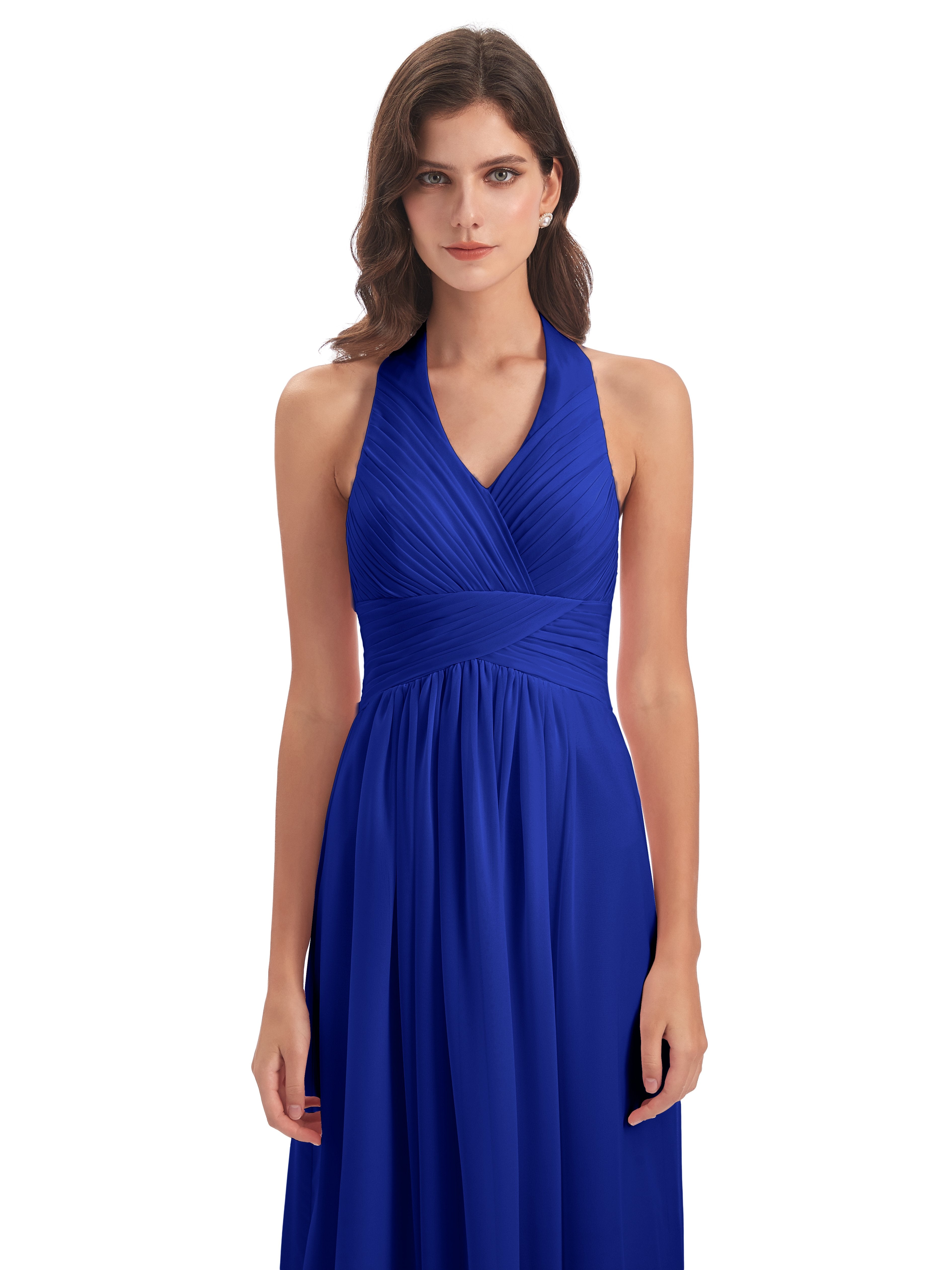 Camila A-line Halter Pleating Long Bridesmaid Dresses