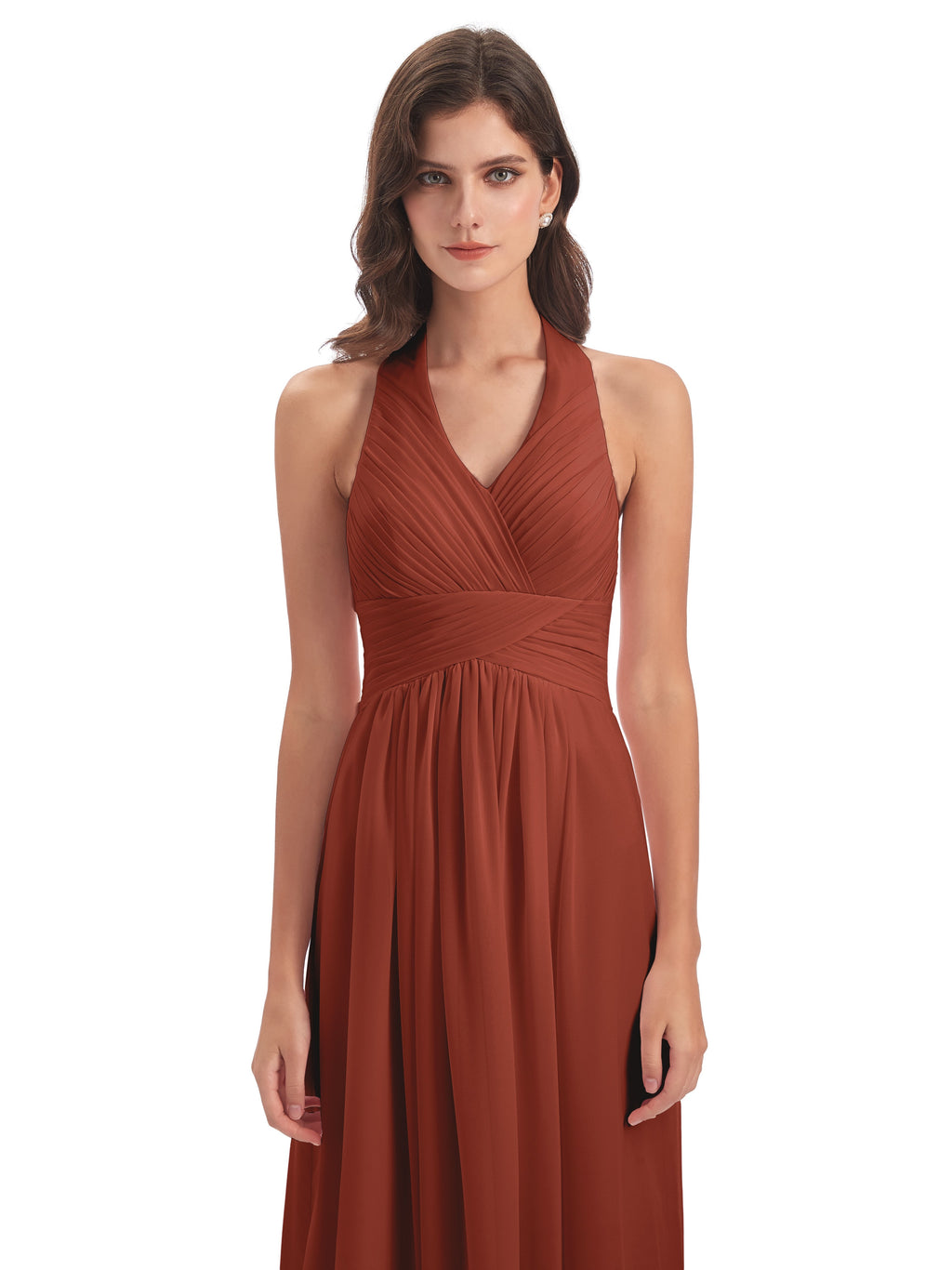 Camila A-line Halter Pleating Long Bridesmaid Dresses