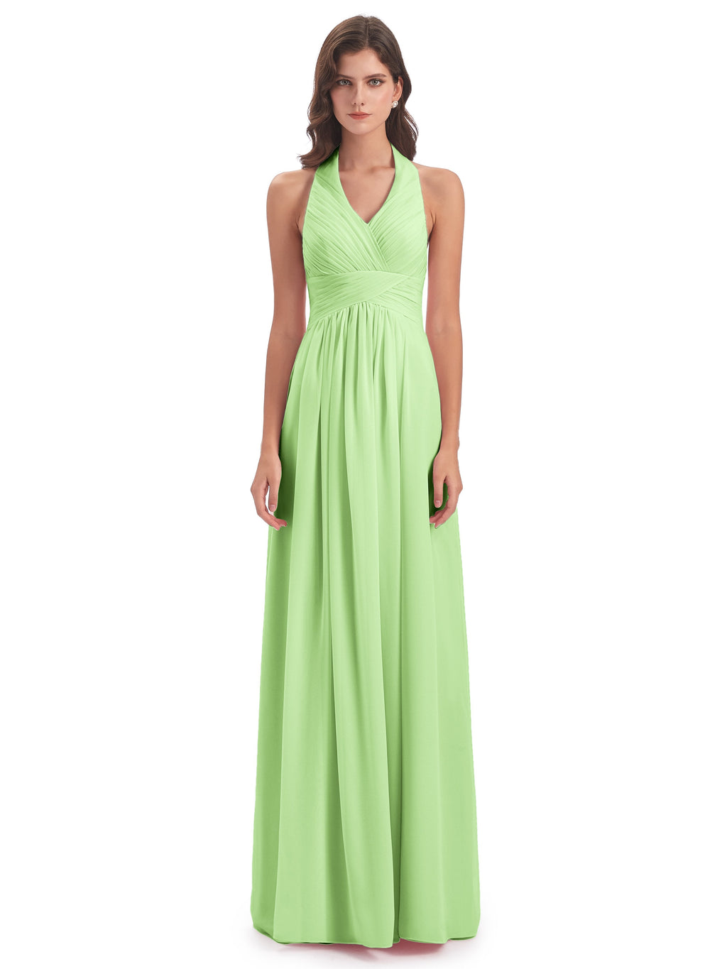 Camila A-line Halter Pleating Long Bridesmaid Dresses
