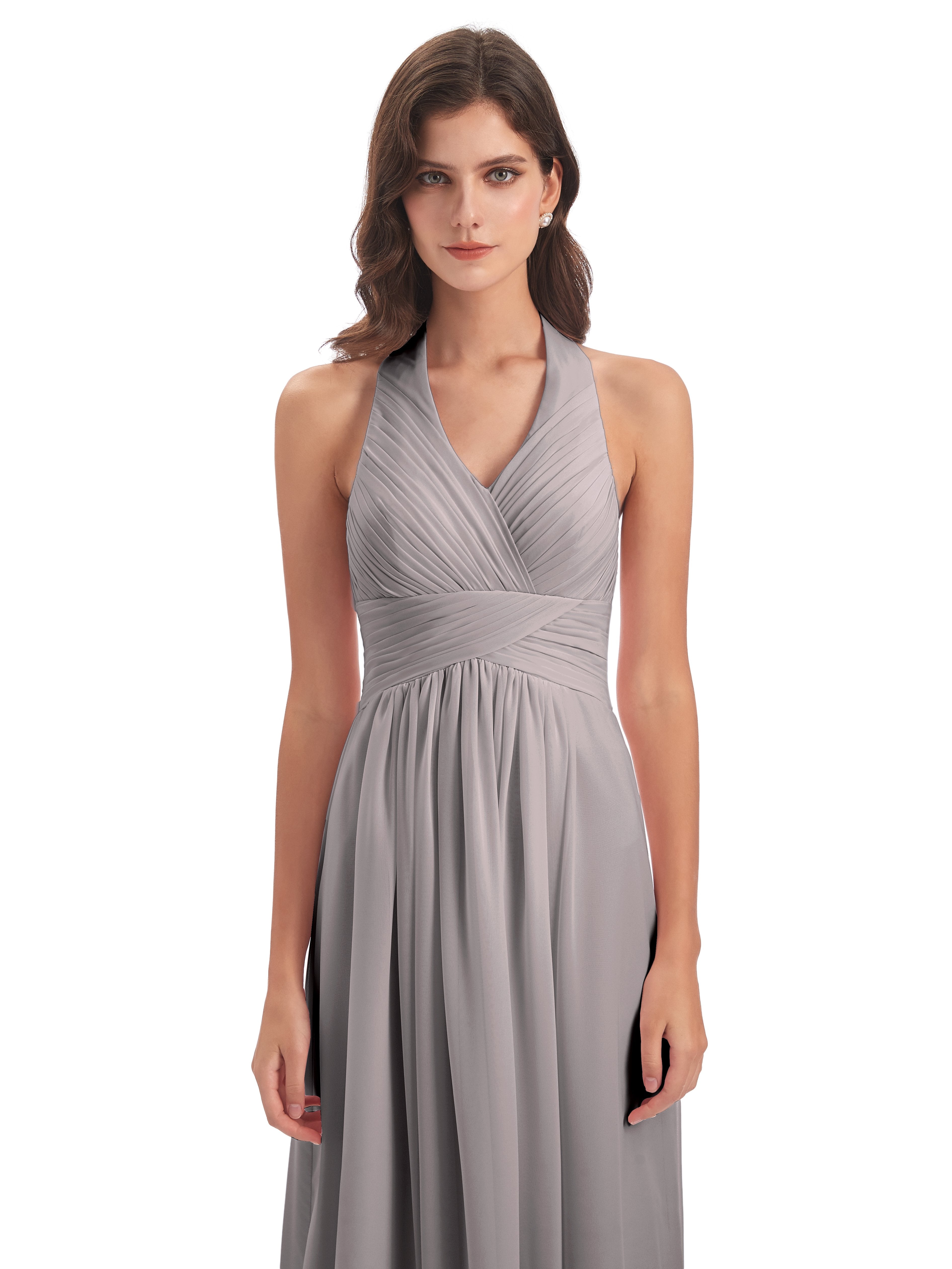 Camila A-line Halter Pleating Long Bridesmaid Dresses