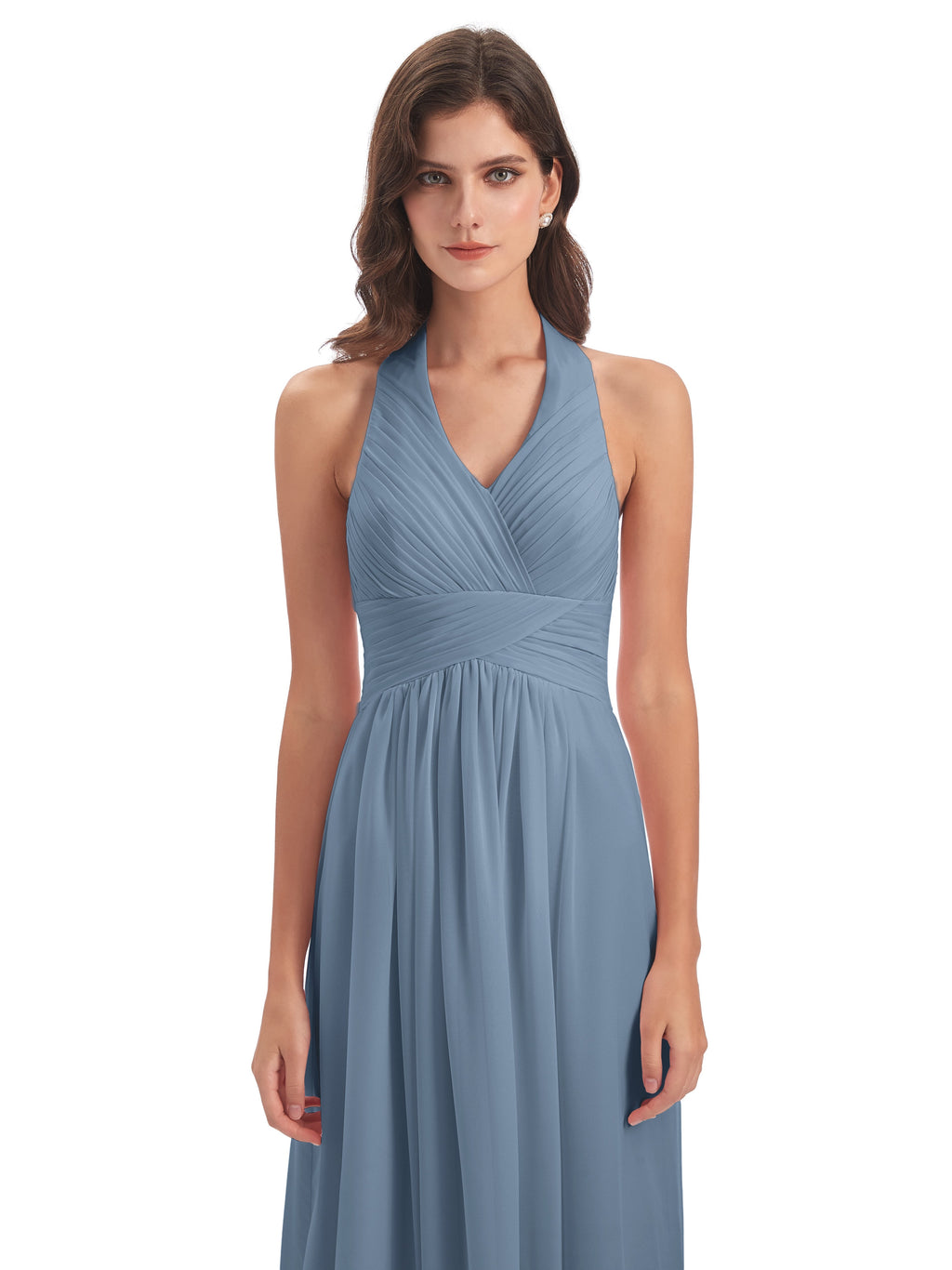 Camila A-line Halter Pleating Long Bridesmaid Dresses