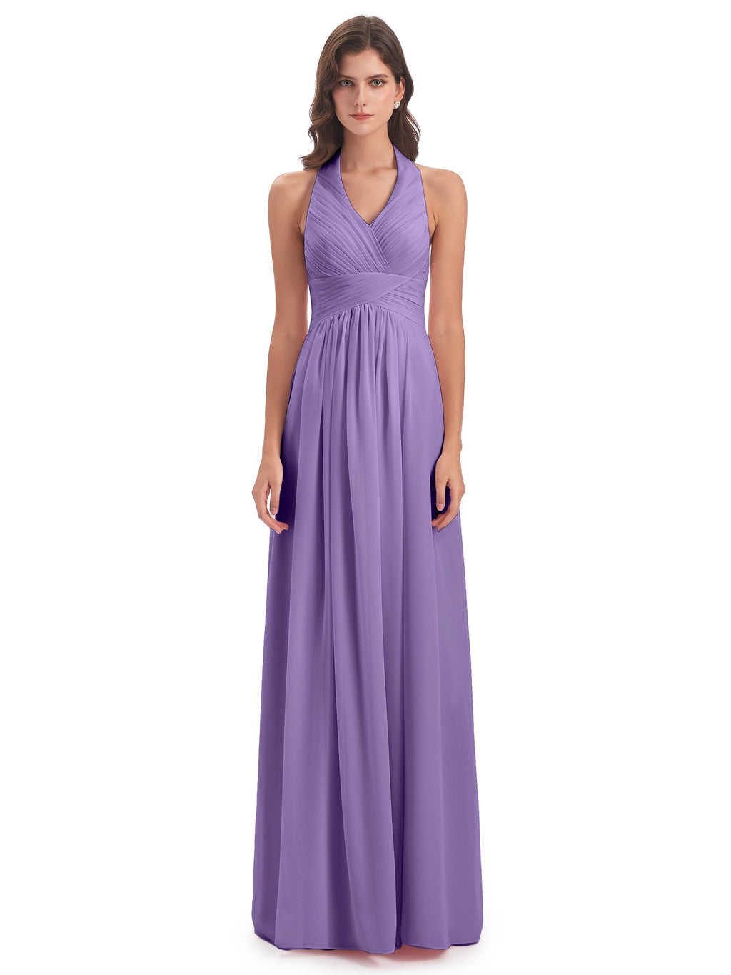 Camila A-line Halter Pleating Long Bridesmaid Dresses