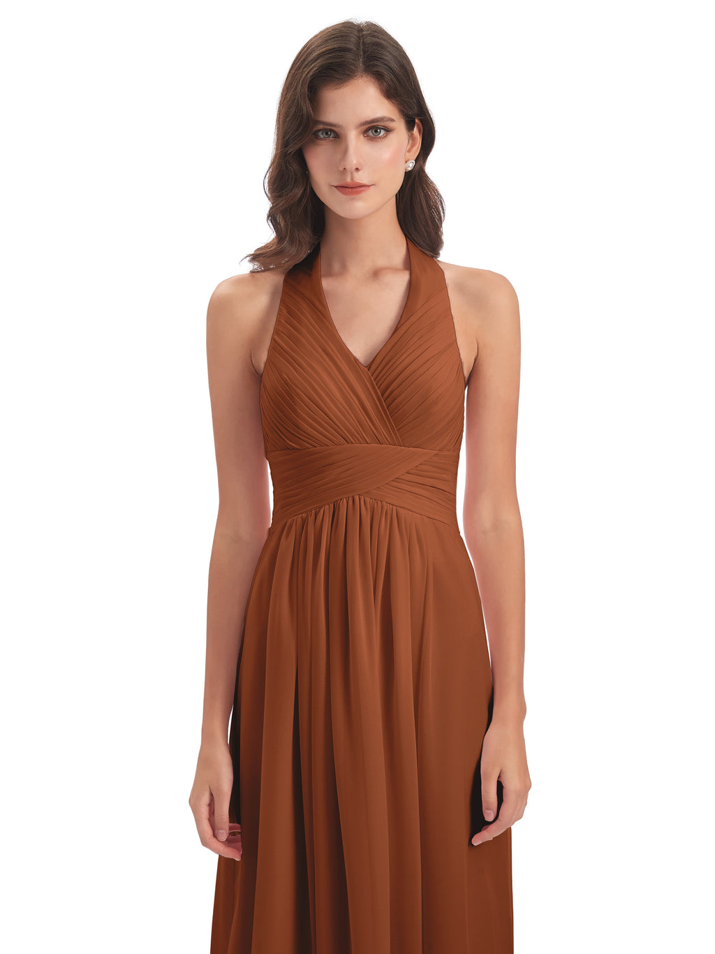 Camila A-line Halter Pleating Long Bridesmaid Dresses