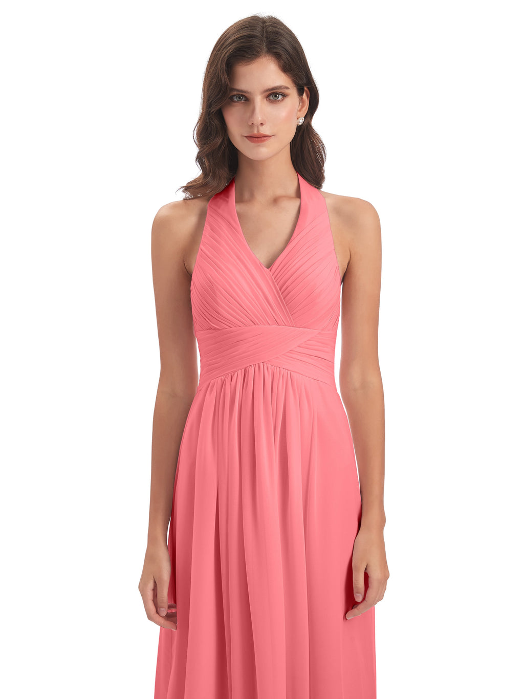 Camila A-line Halter Pleating Long Bridesmaid Dresses
