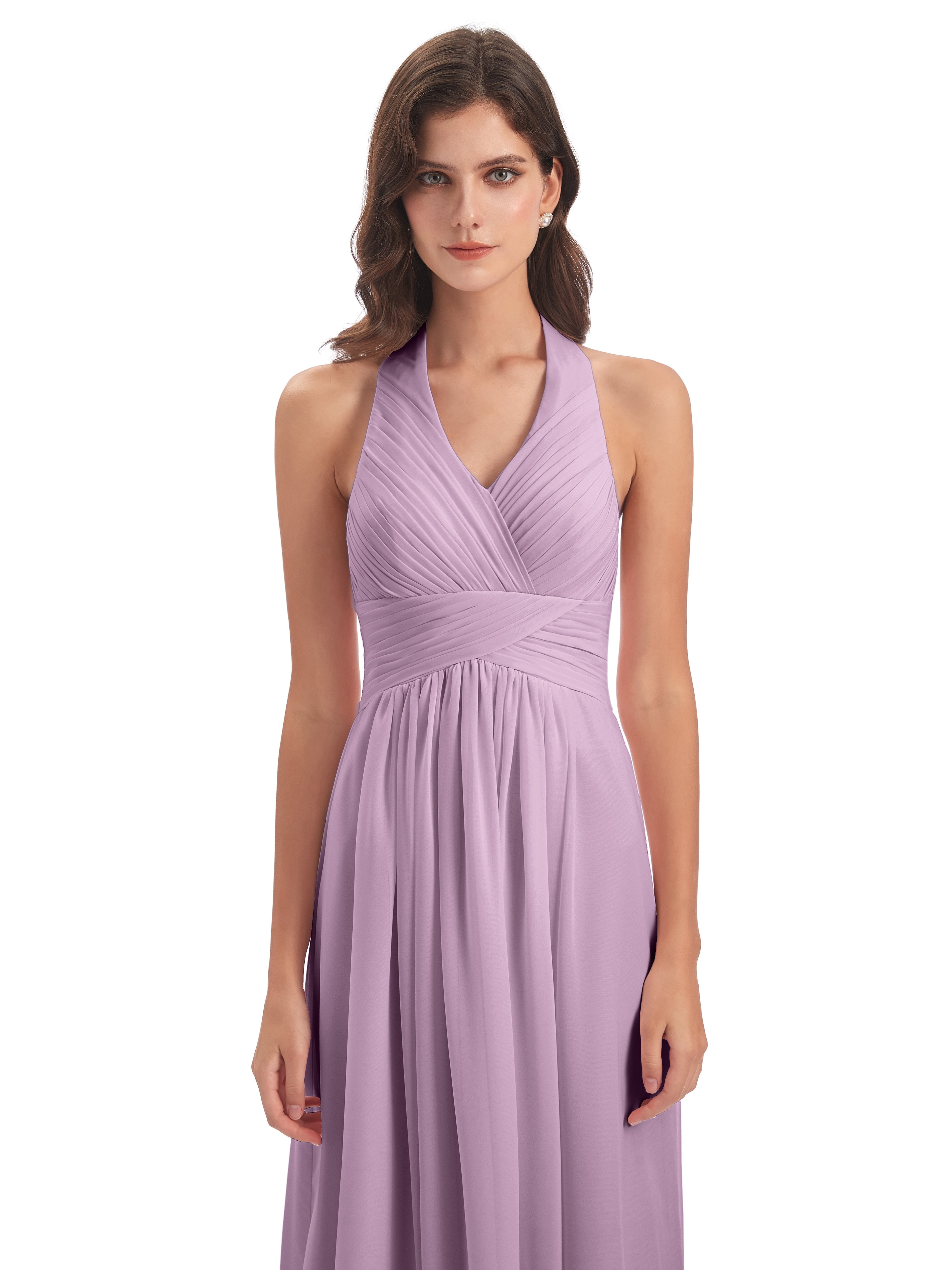 Camila A-line Halter Pleating Long Bridesmaid Dresses