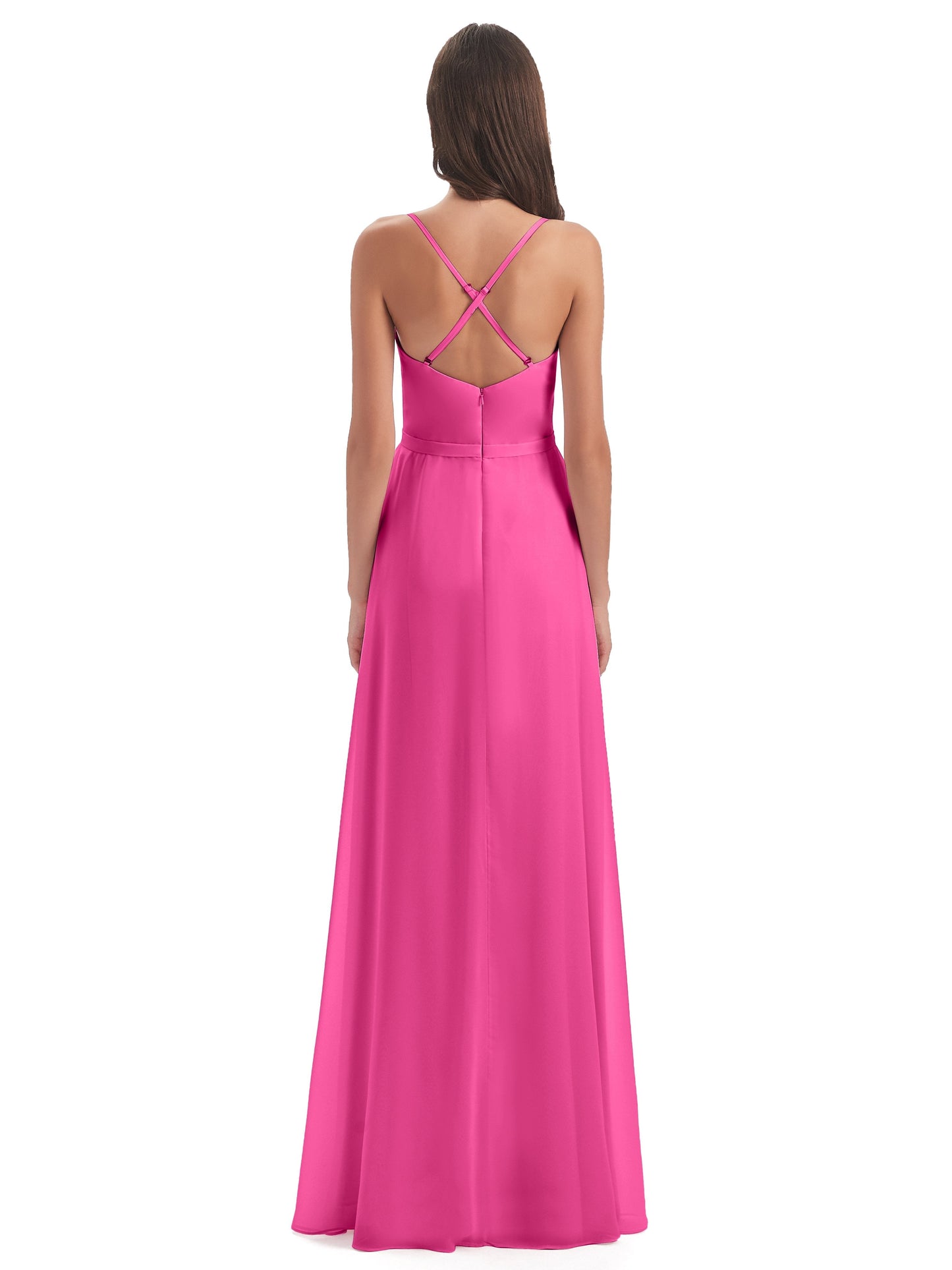 Delilah Sheath Spaghetti Straps Chiffon Long Bridesmaid Dresses
