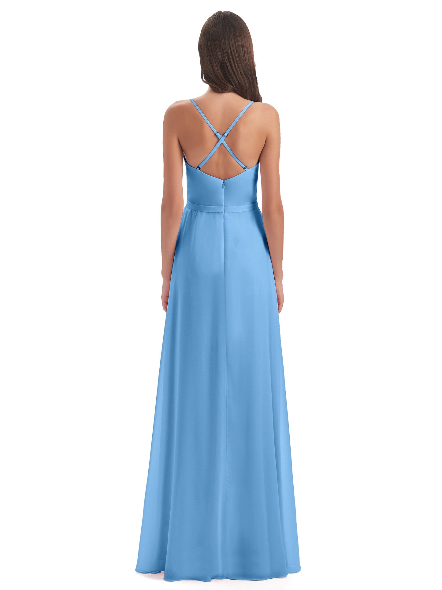 Delilah Sheath Spaghetti Straps Chiffon Long Bridesmaid Dresses