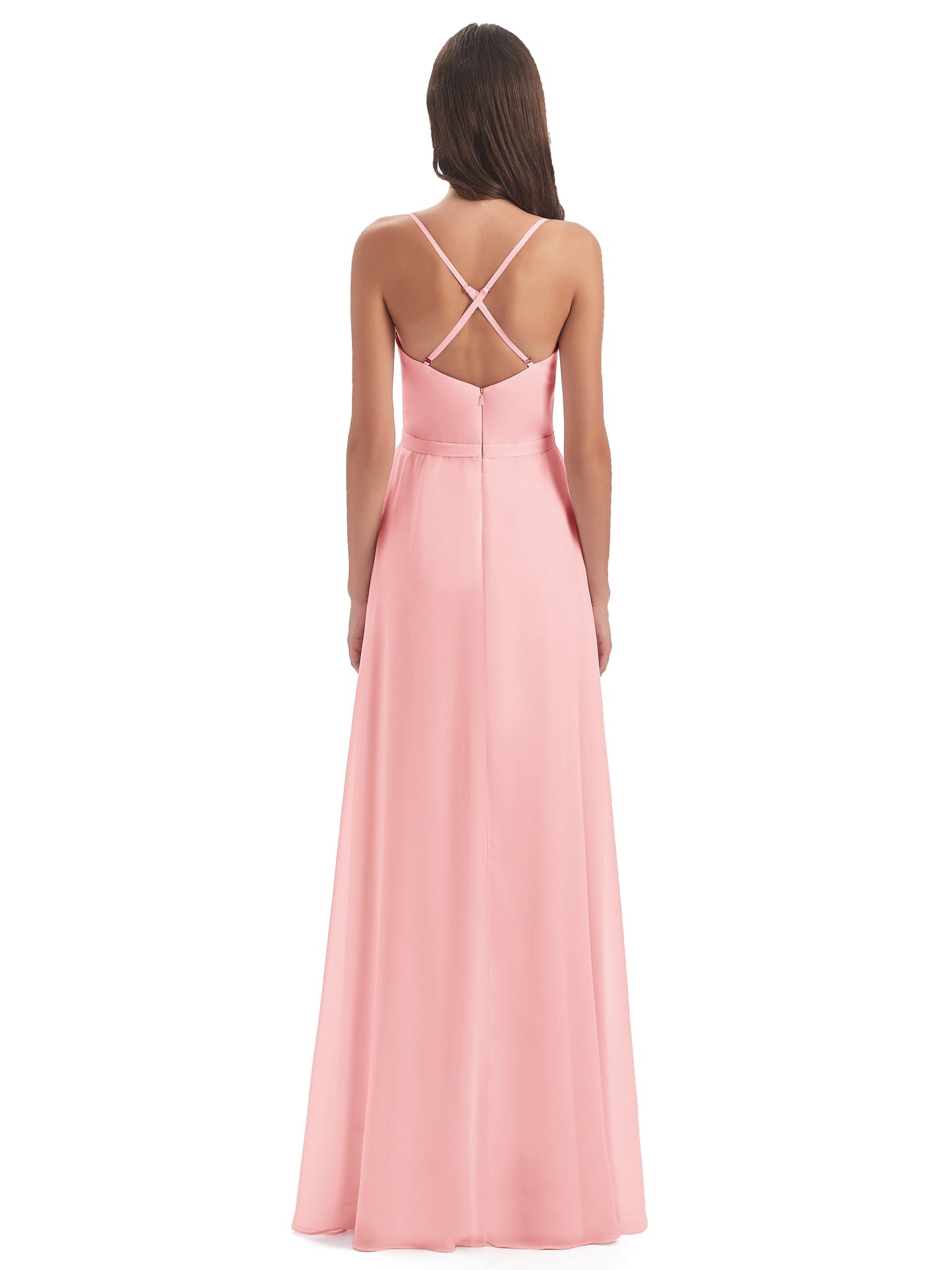 Delilah Sheath Spaghetti Straps Chiffon Long Bridesmaid Dresses