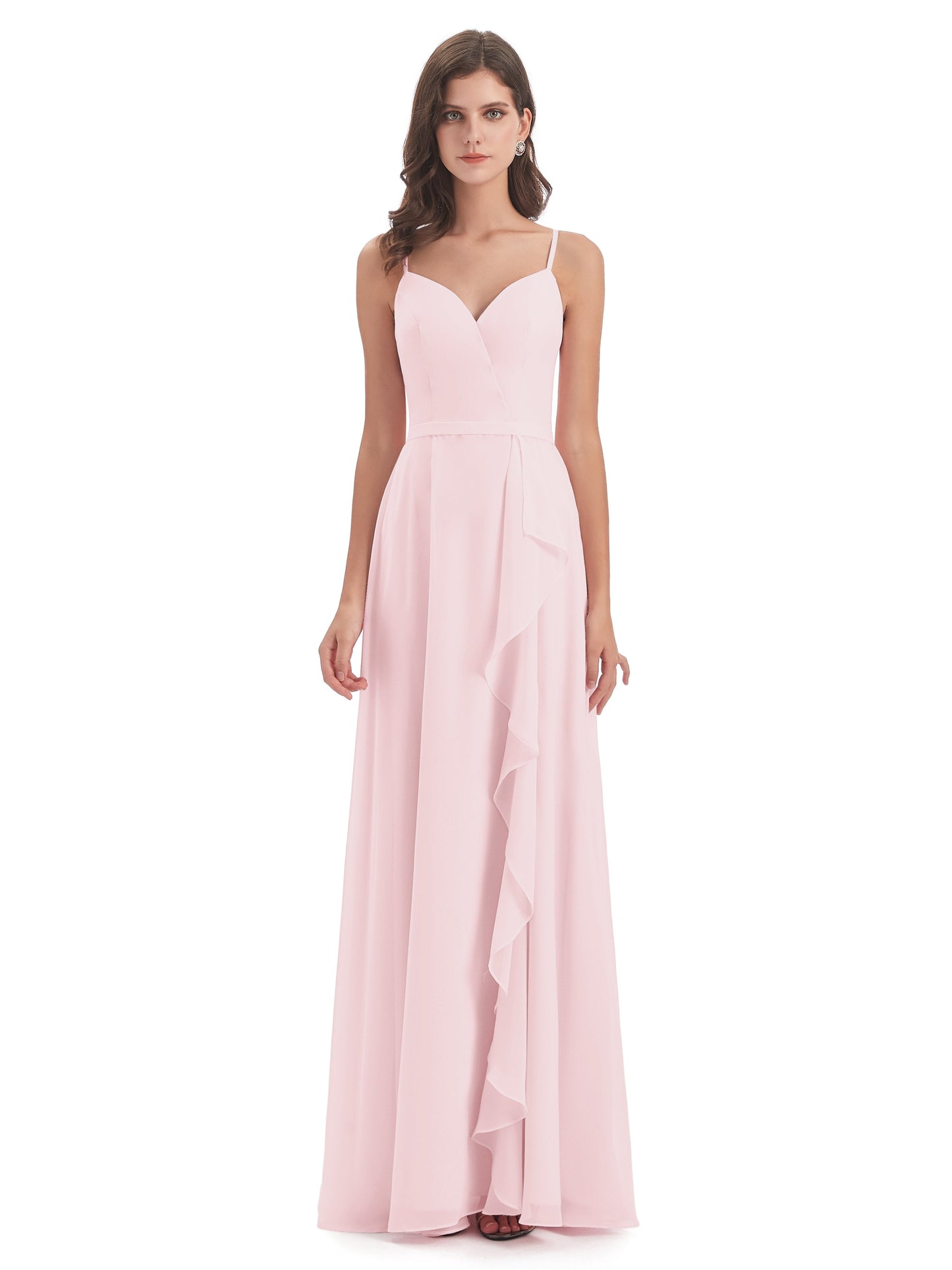 Delilah Sheath Spaghetti Straps Chiffon Long Bridesmaid Dresses