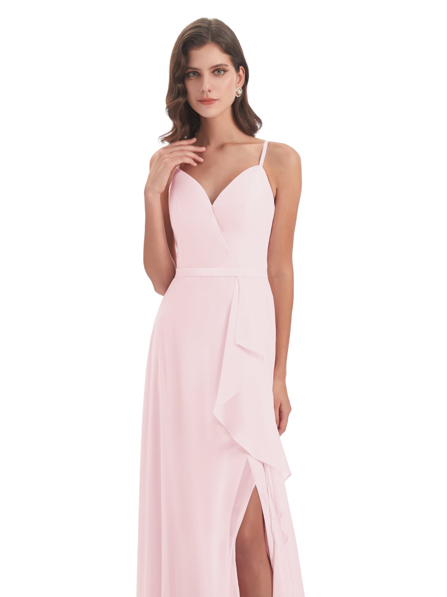 Delilah Sheath Spaghetti Straps Chiffon Long Bridesmaid Dresses