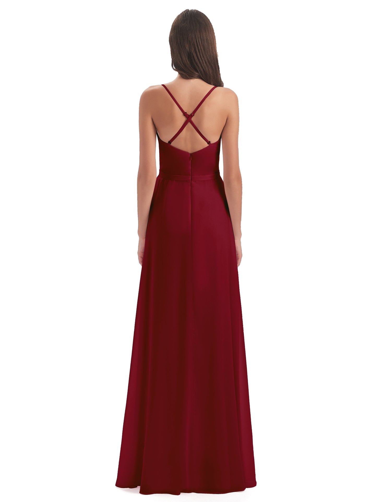 Delilah Sheath Spaghetti Straps Chiffon Long Bridesmaid Dresses