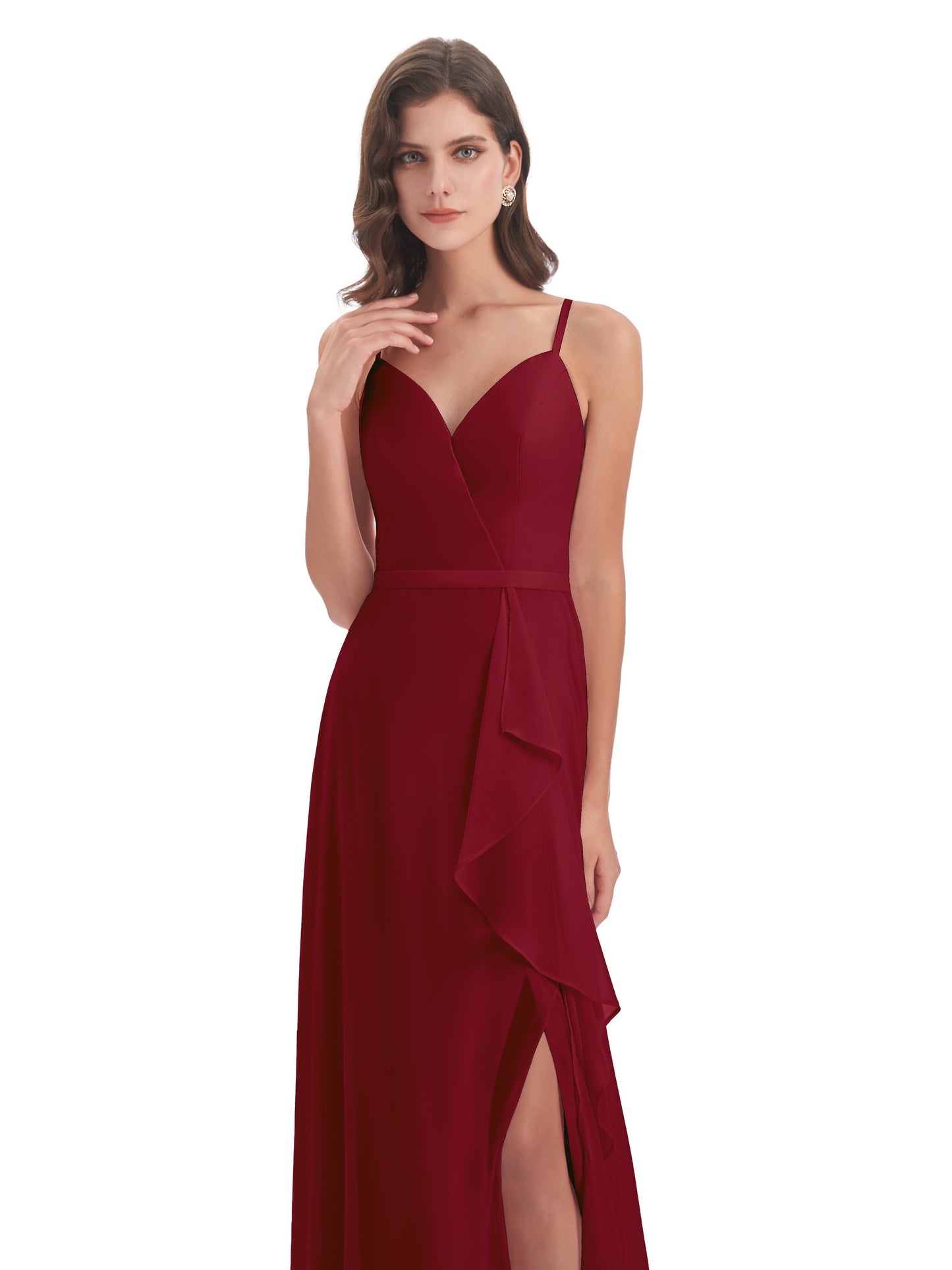 Delilah Sheath Spaghetti Straps Chiffon Long Bridesmaid Dresses