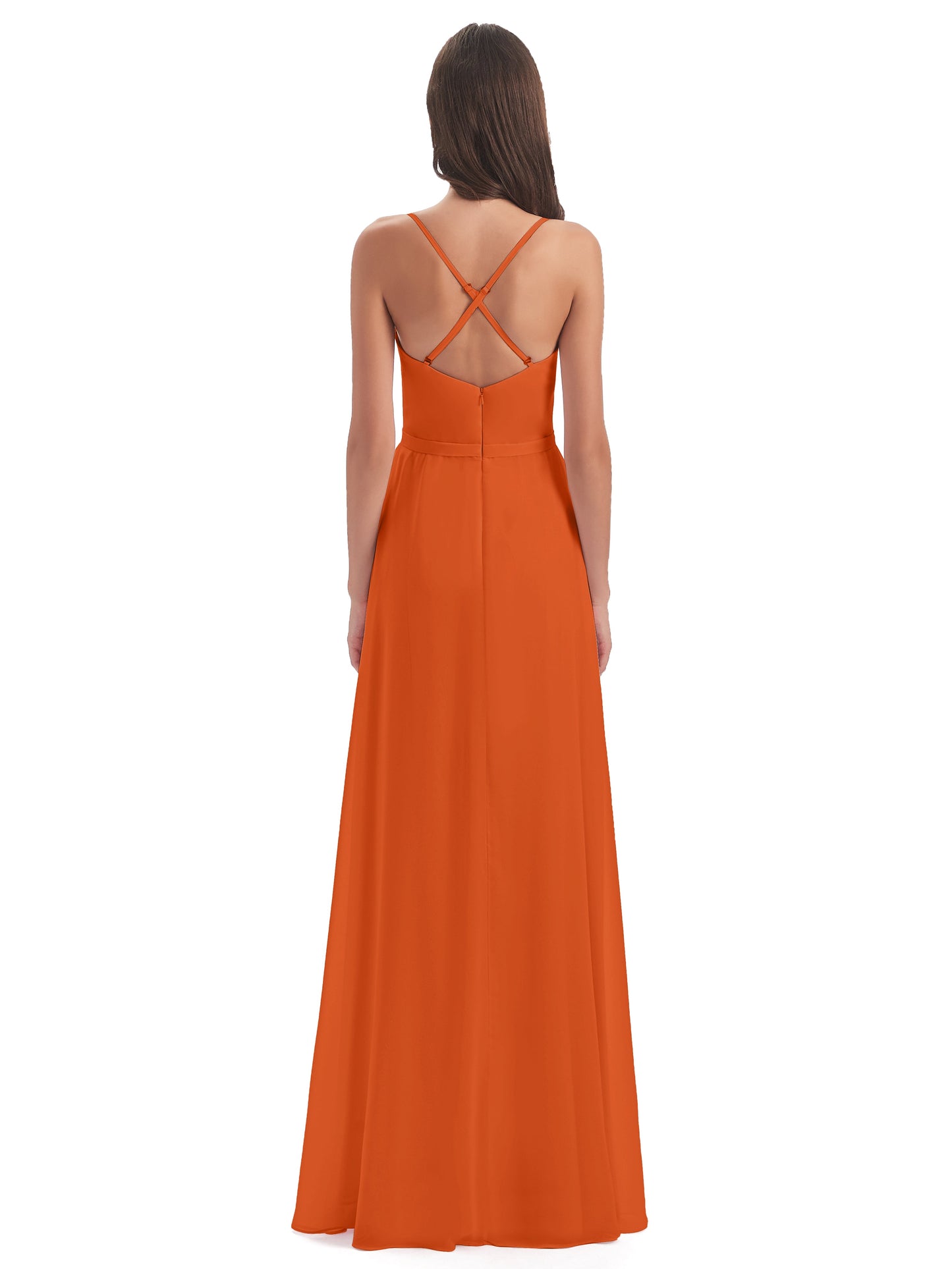 Delilah Sheath Spaghetti Straps Chiffon Long Bridesmaid Dresses