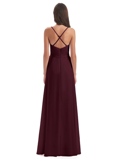 Delilah Sheath Spaghetti Straps Chiffon Long Bridesmaid Dresses