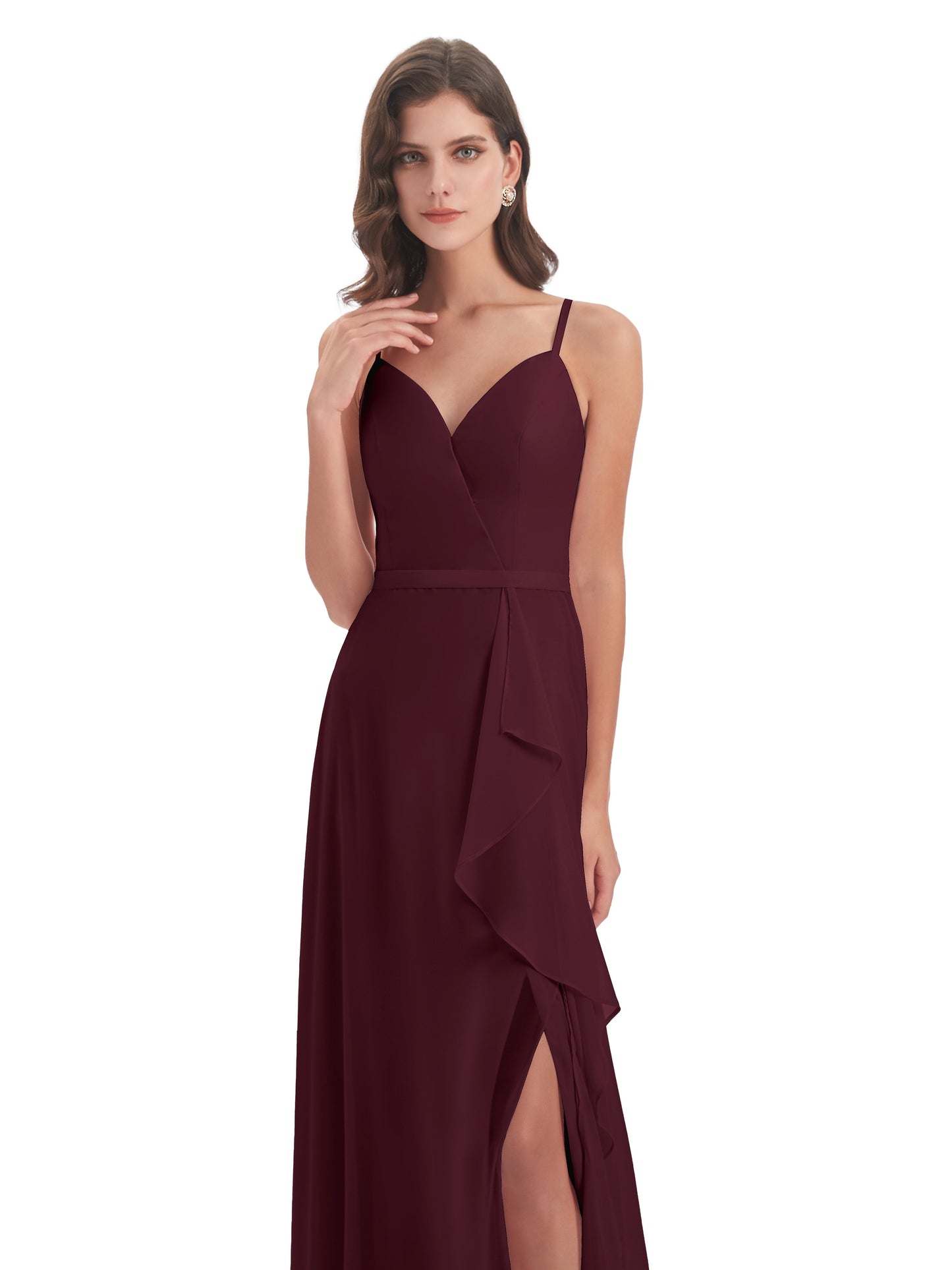 Delilah Sheath Spaghetti Straps Chiffon Long Bridesmaid Dresses