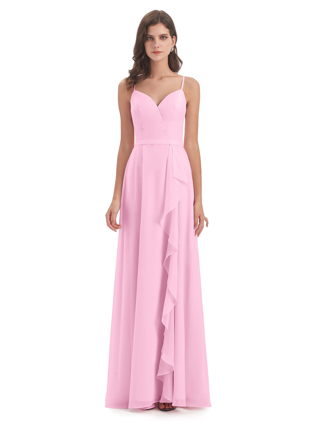 Delilah Sheath Spaghetti Straps Chiffon Long Bridesmaid Dresses